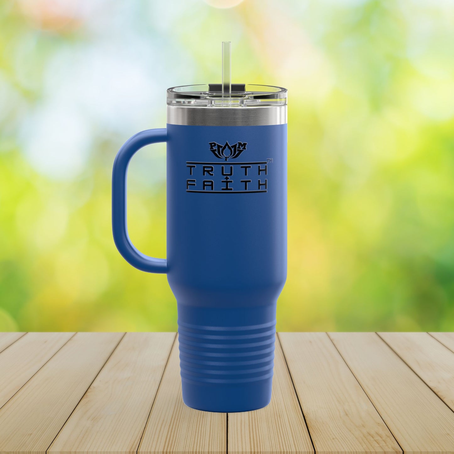 40oz Insulated Travel Mug — 'Truth + Faith' Stainless Steel Tumbler with Handle