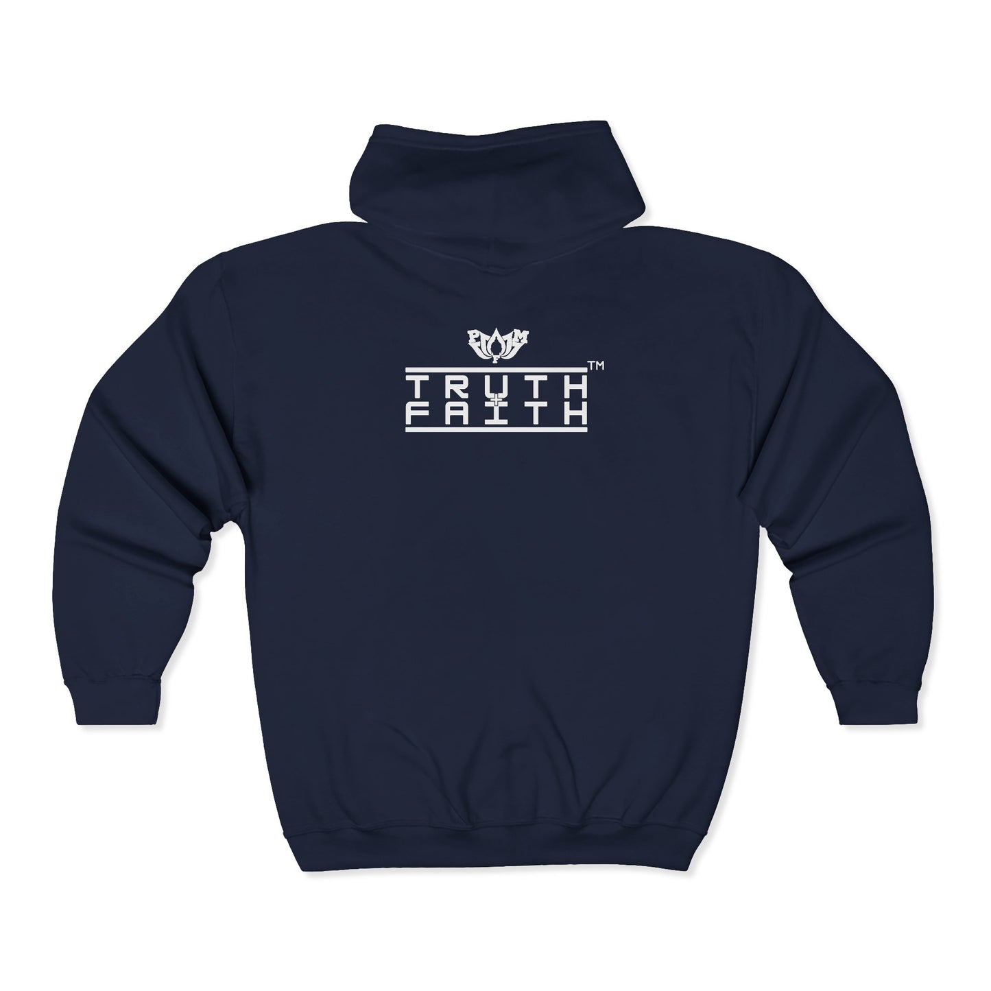 Full-Zip Hoodie with 'PMF Truth + Faith'  Logo — Black Zip-Up Sweatshirt