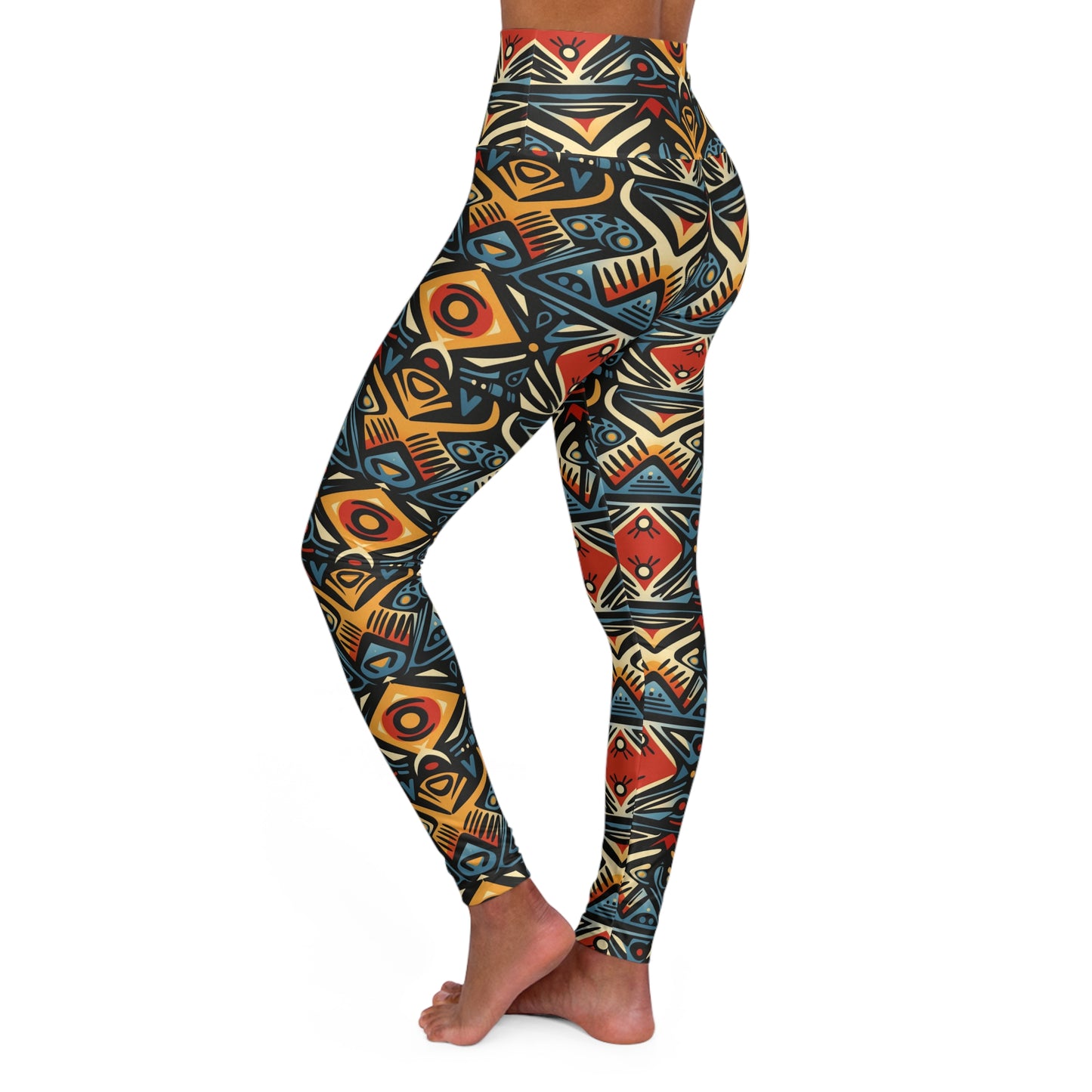 "U+I" High-Waisted Yoga Leggings — Tribal Geometric All-Over Print | With PMF Truth + Faith logo on Right Sleeve | PeaceMonkFinds