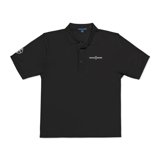 Embroidered Black Polo Shirt with PeaceMonk Logo