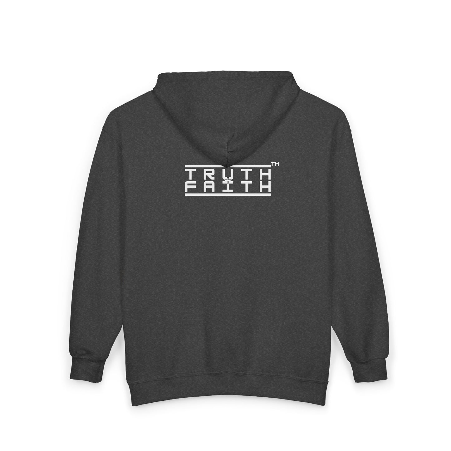 Full-Zip Hoodie with 'PMF Truth + Faith'  Logo — Black Zip-Up Sweatshirt