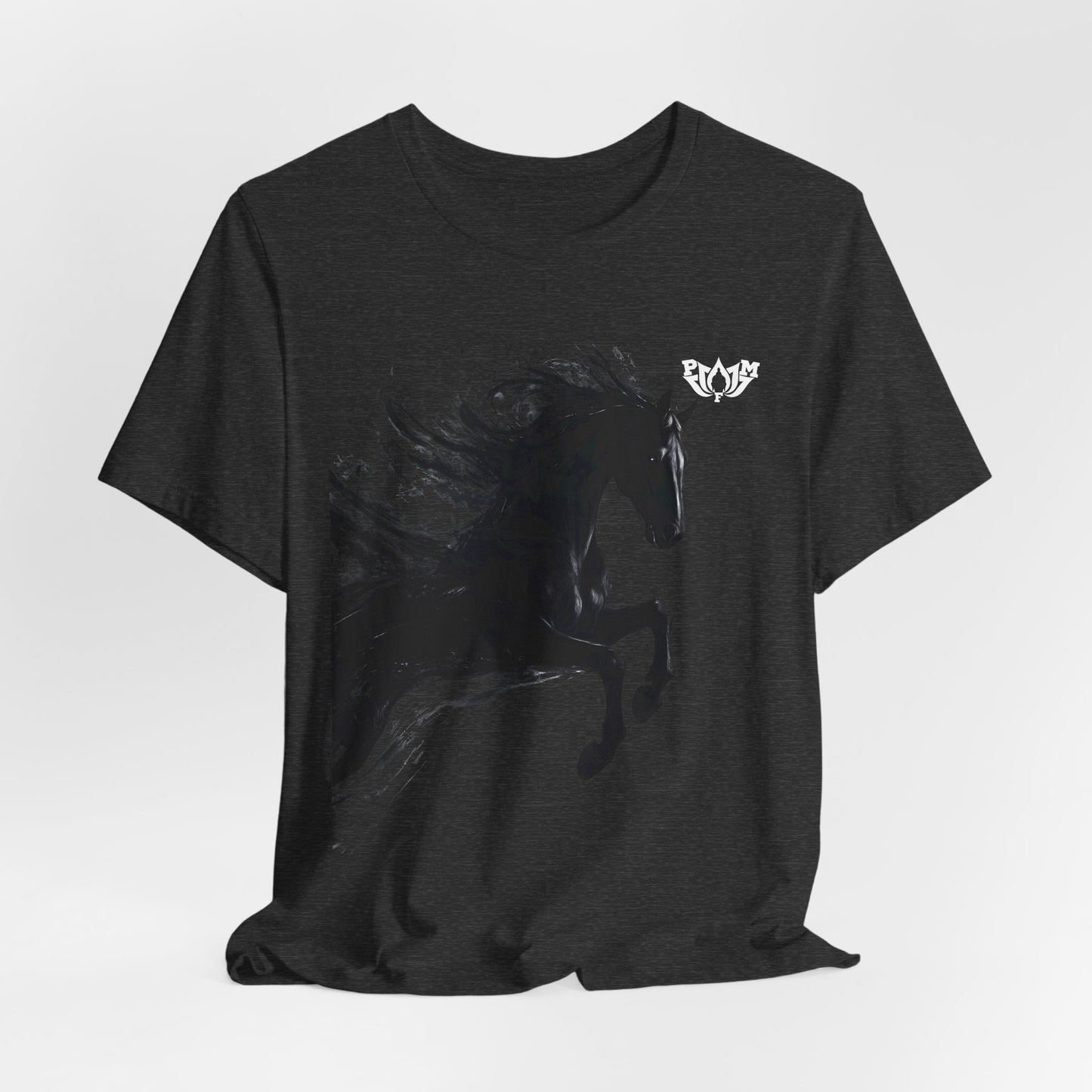 Dark Stallion Graphic Tee — Black Galloping Horse T‑Shirt-Dark Colors- PMF- PeaceMonkFinds