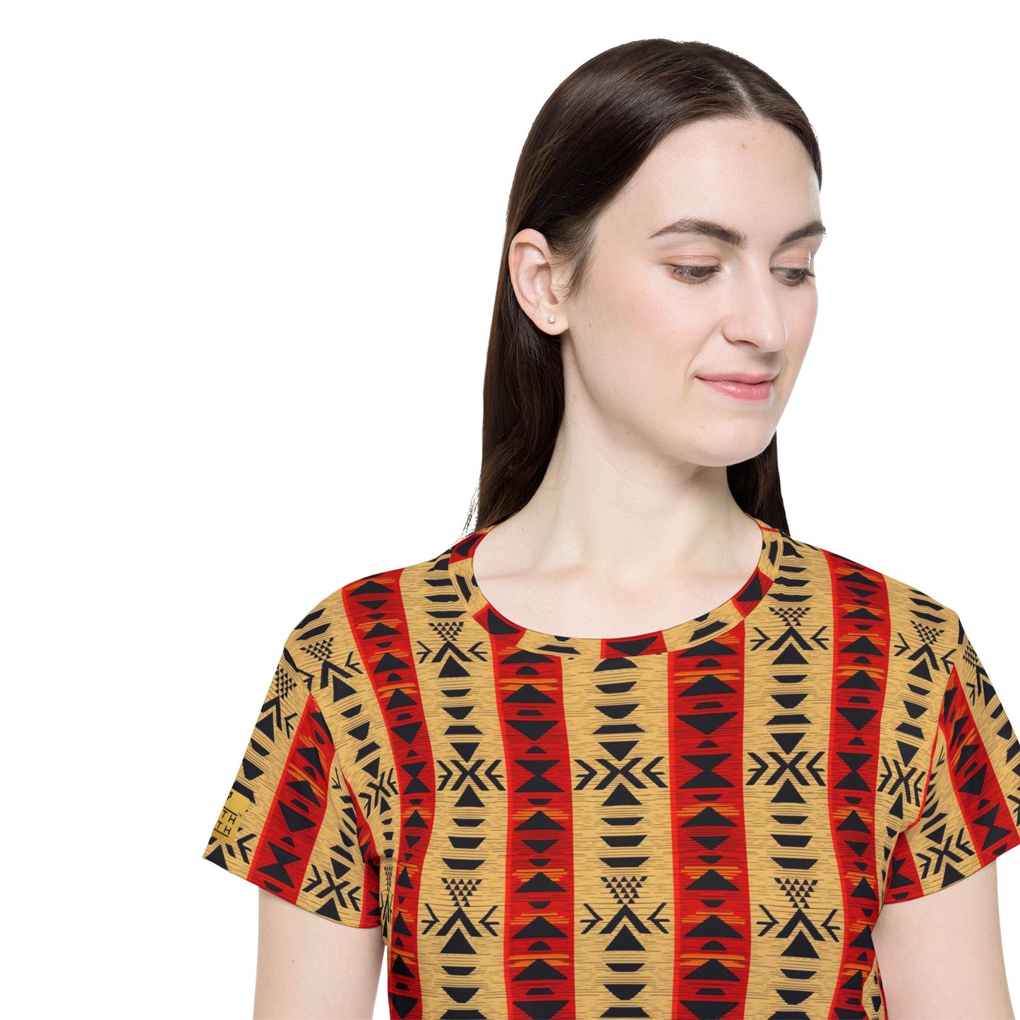 Tribal Striped Women's Sports Jersey — Aztec Sunset All-Over Print | With PMF Truth + Faith logo on Right Sleeve