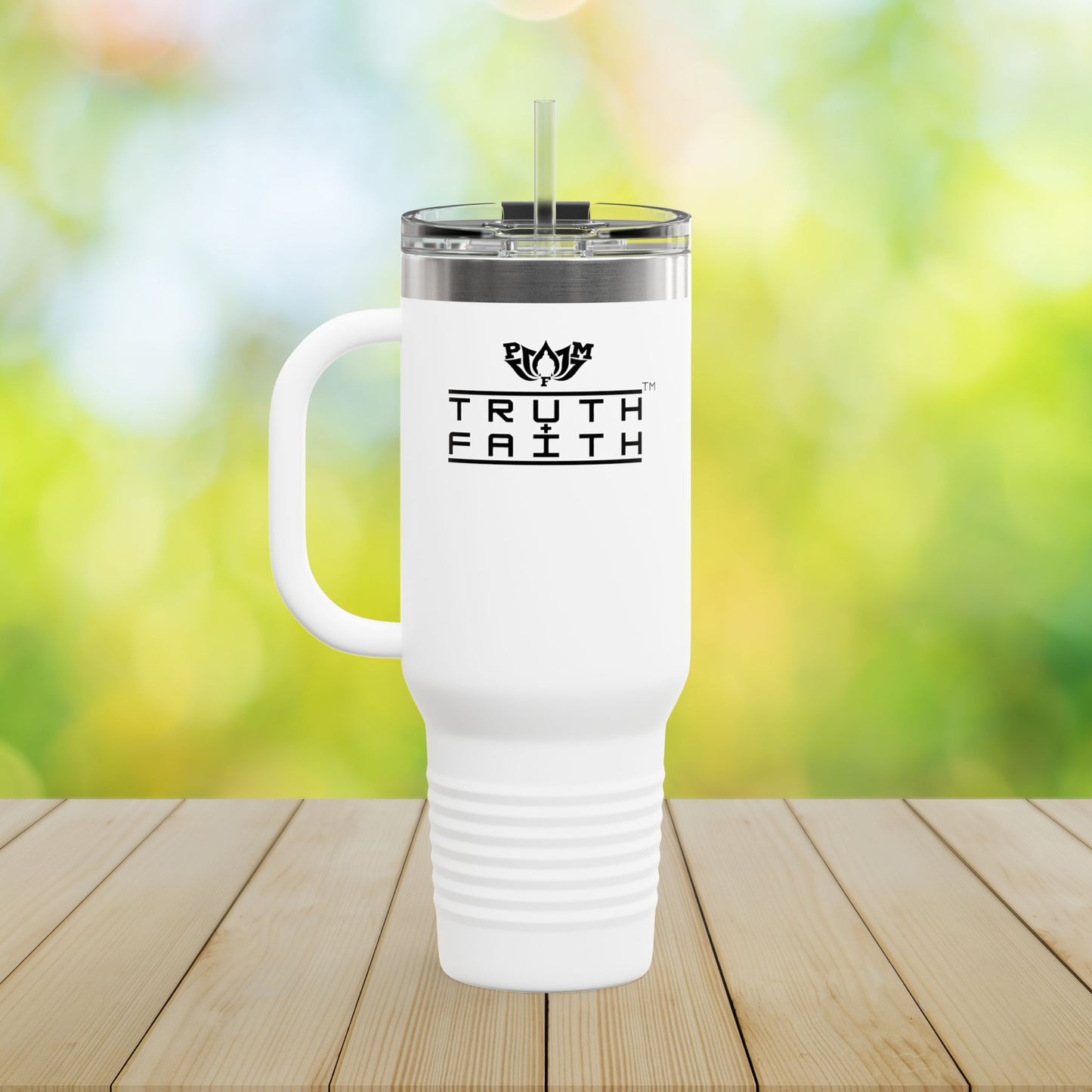 40oz Insulated Travel Mug — 'Truth + Faith' Stainless Steel Tumbler with Handle