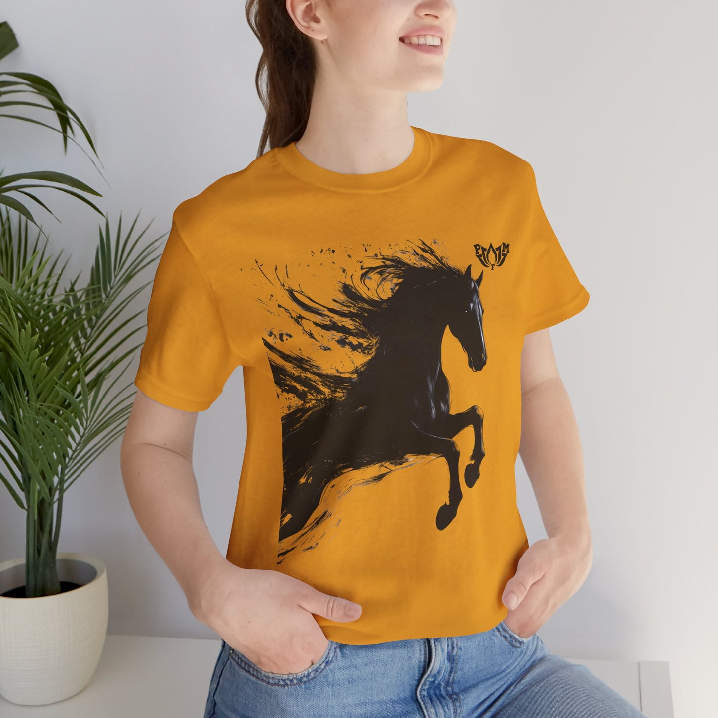 Horse Silhouette Tee — Black Ink Stallion Graphic Shirt-PMF- PeaceMonkFinds