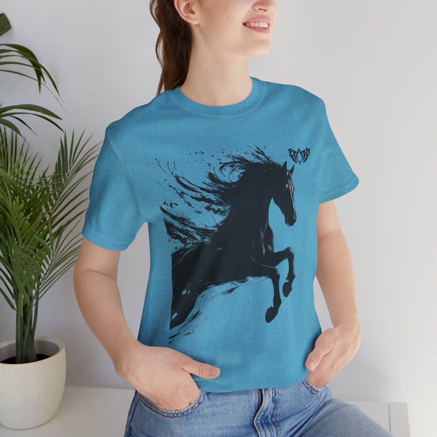 Horse Silhouette Tee — Black Ink Stallion Graphic Shirt-PMF- PeaceMonkFinds