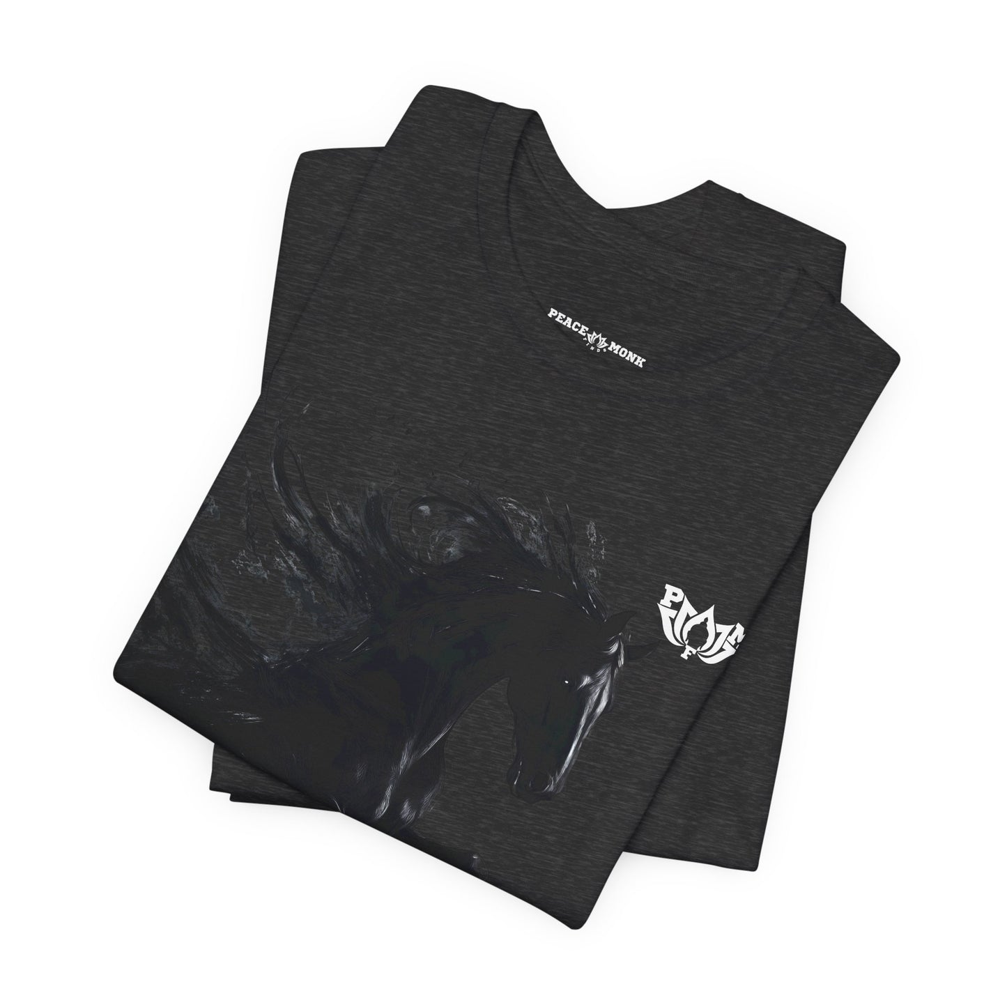Dark Stallion Graphic Tee — Black Galloping Horse T‑Shirt-Dark Colors- PMF- PeaceMonkFinds