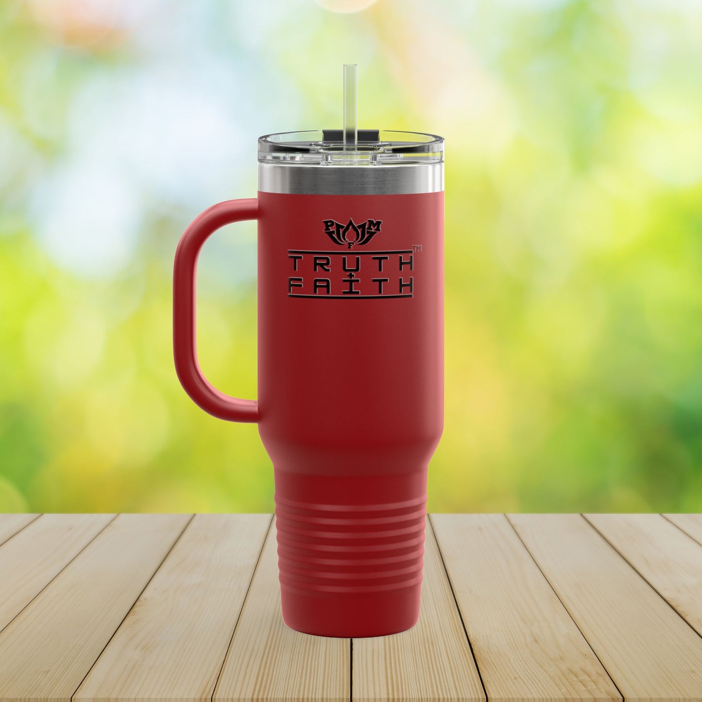 40oz Insulated Travel Mug — 'Truth + Faith' Stainless Steel Tumbler with Handle