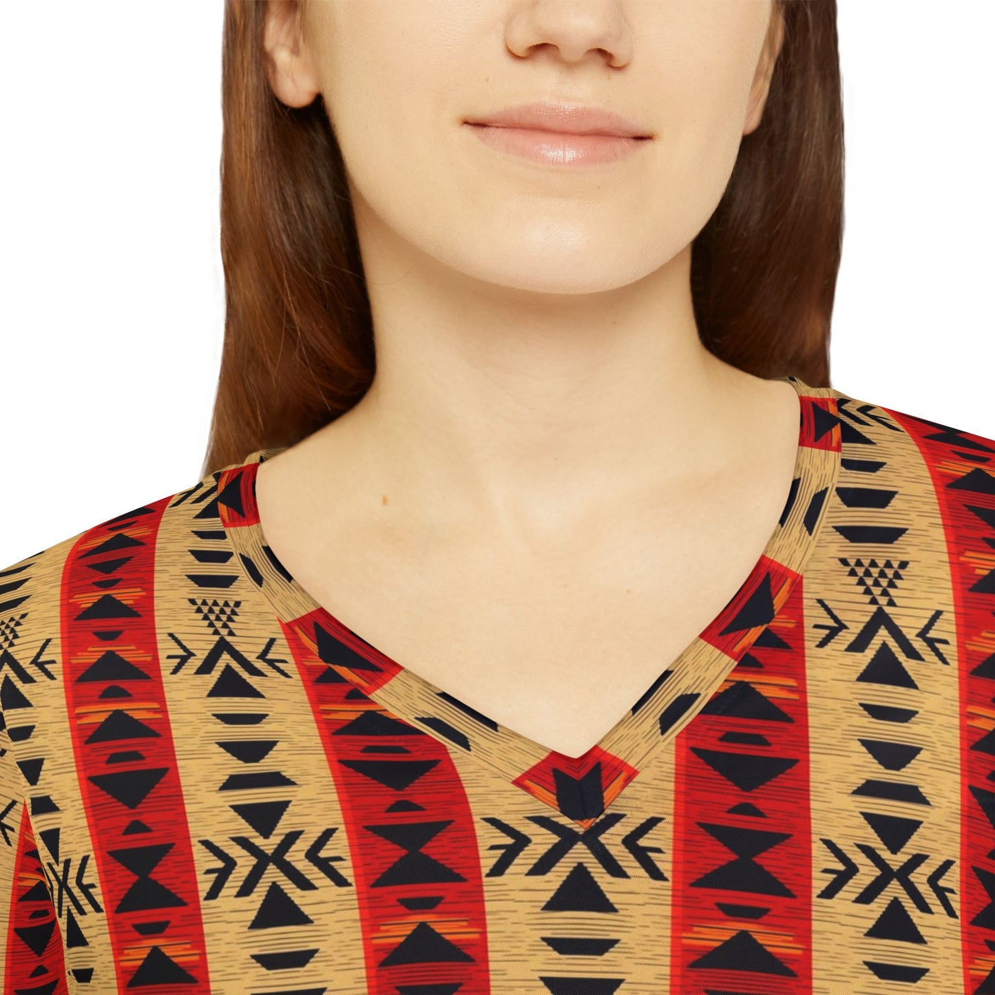 Aztec Stripe V-Neck Long Sleeve | With PMF Truth + Faith logo on Right Sleeve | PeaceMonkFinds