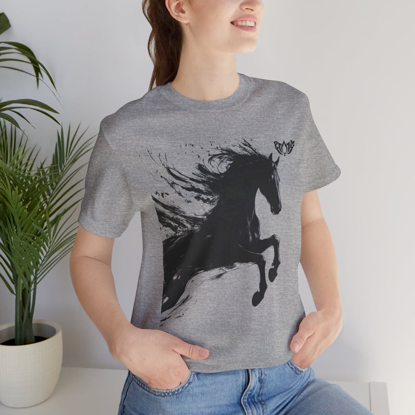 Horse Silhouette Tee — Black Ink Stallion Graphic Shirt-PMF- PeaceMonkFinds