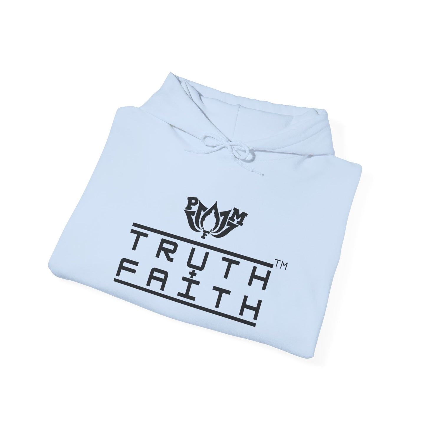 PMF Truth + Faith Hoodie — Minimalist Script Graphic Hooded Sweatshirt