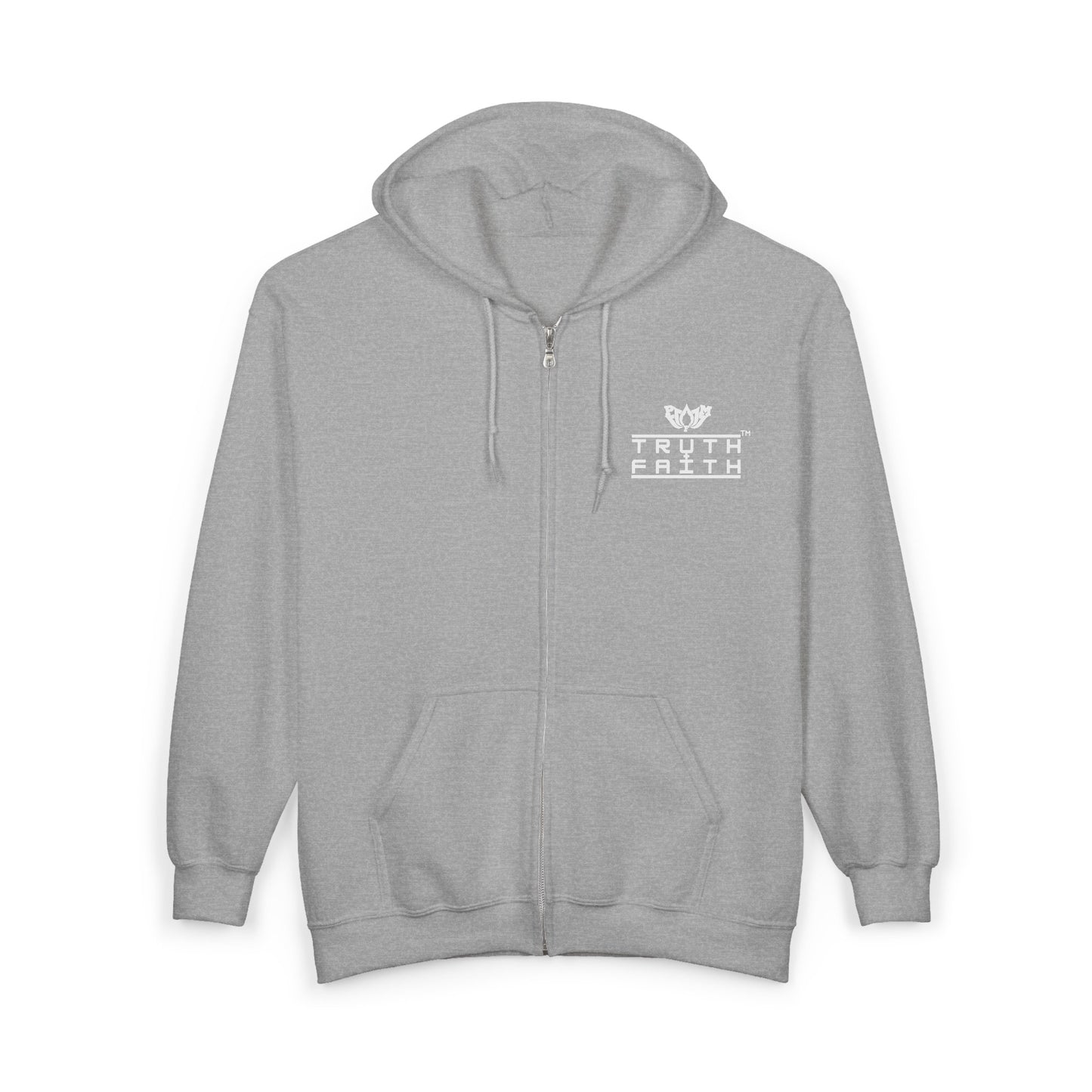 Full-Zip Hoodie with 'PMF Truth + Faith'  Logo — Black Zip-Up Sweatshirt