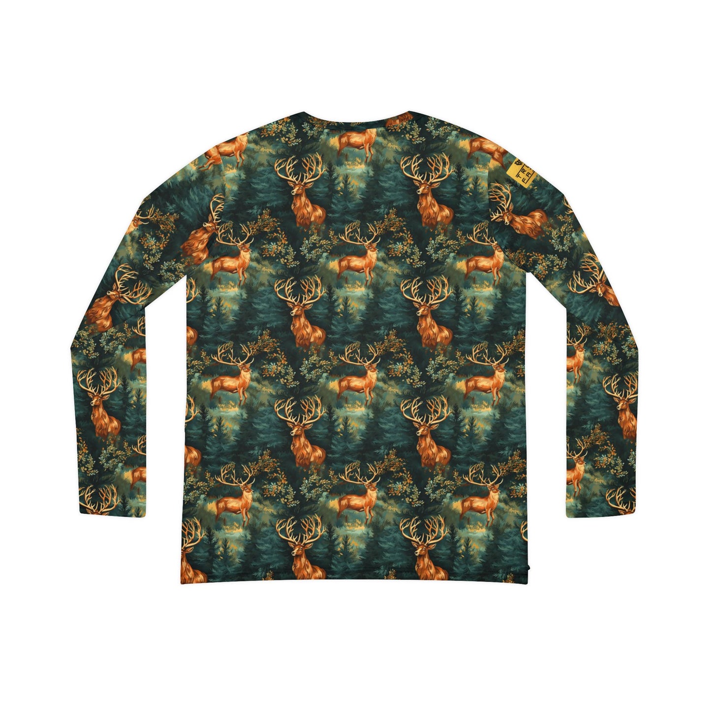 Women's V-Neck Long Sleeve Shirt – Forest Deer All-Over Print | With PMF Truth + Faith logo on Right Sleeve | PeaceMonkFinds