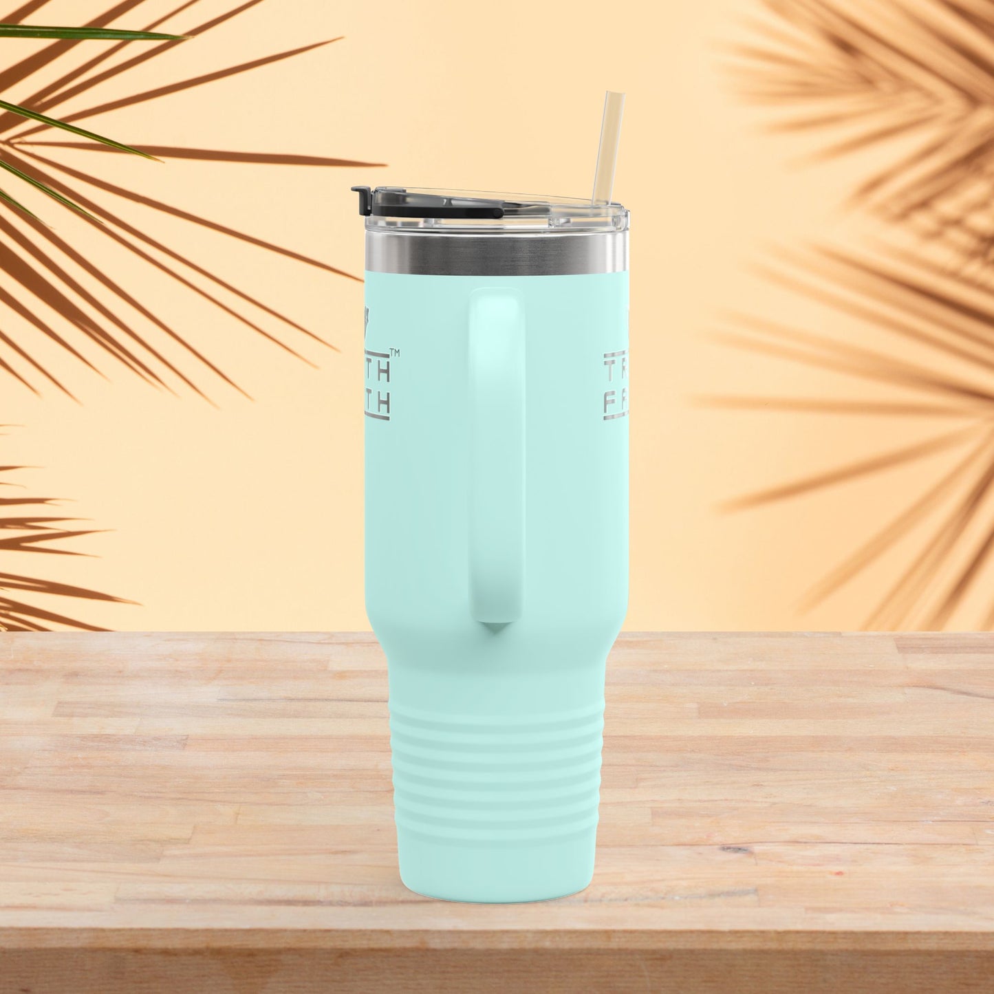 40oz Insulated Travel Mug — 'Truth + Faith' Stainless Steel Tumbler with Handle