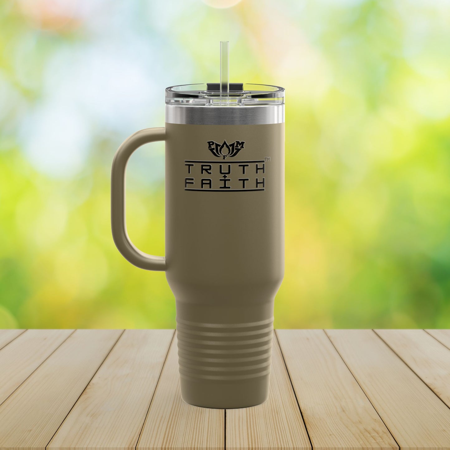 40oz Insulated Travel Mug — 'Truth + Faith' Stainless Steel Tumbler with Handle