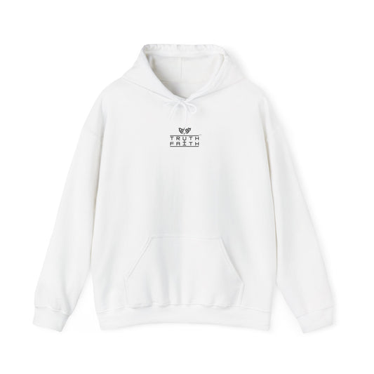 PMF Truth + Faith Hoodie — Minimalist Script Graphic Hooded Sweatshirt