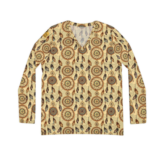 Dreamcatcher Pattern V-Neck Long Sleeve | With PMF Truth + Faith logo on Right Sleeve | PeaceMonkFinds