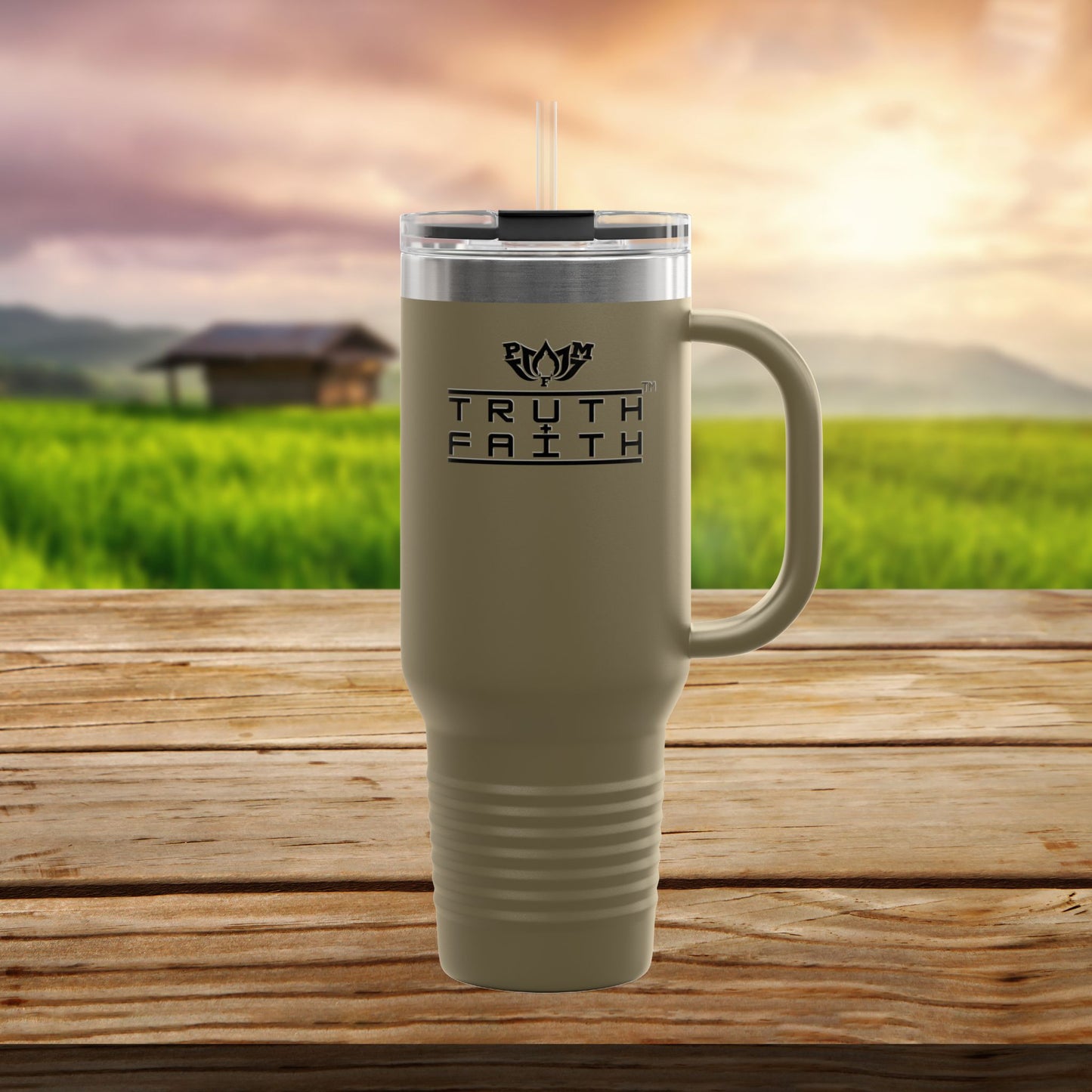 40oz Insulated Travel Mug — 'Truth + Faith' Stainless Steel Tumbler with Handle