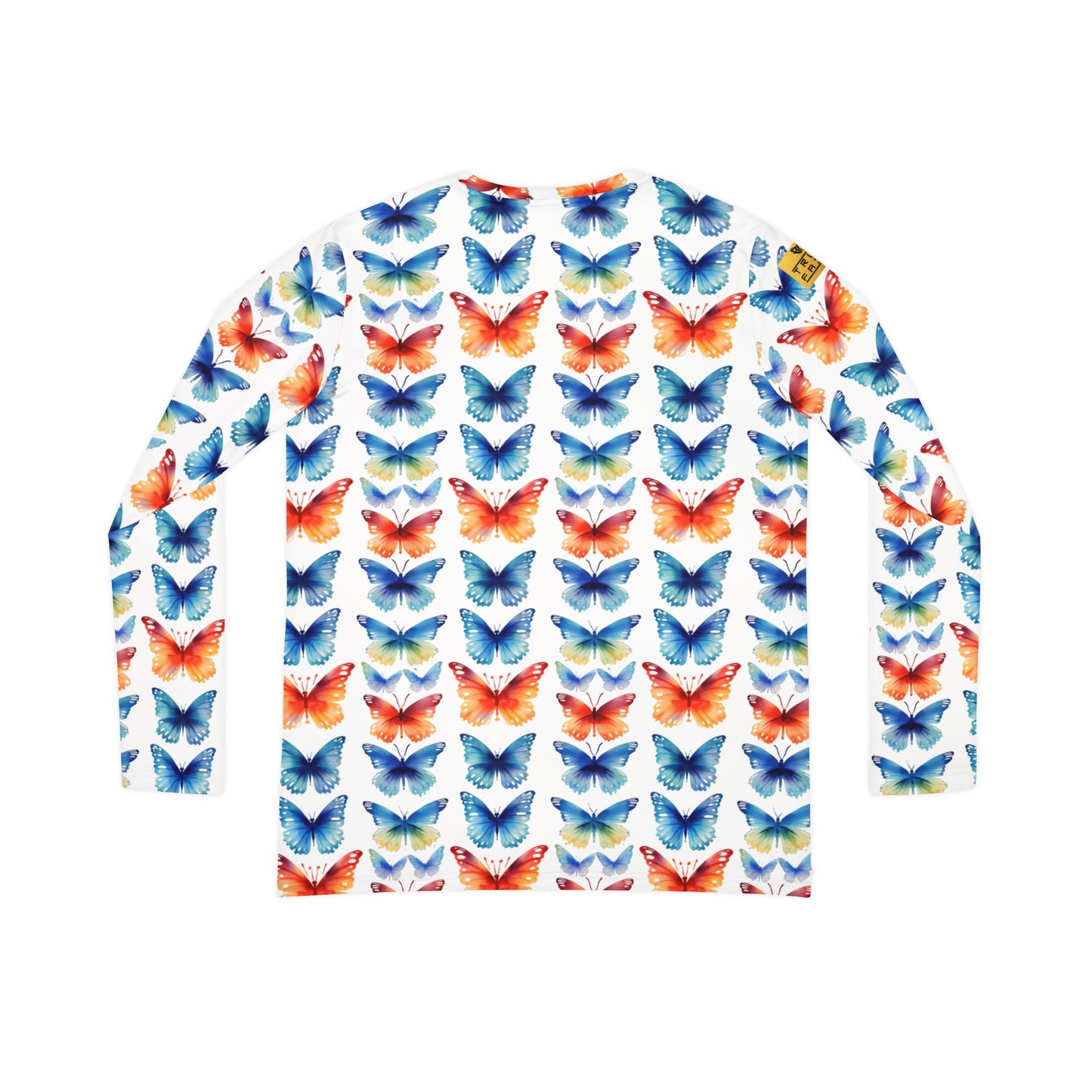 Butterfly Watercolor V-Neck Long Sleeve — Women's Floral Pattern Top | With PMF Truth + Faith logo on Right Sleeve | PeaceMonkFinds