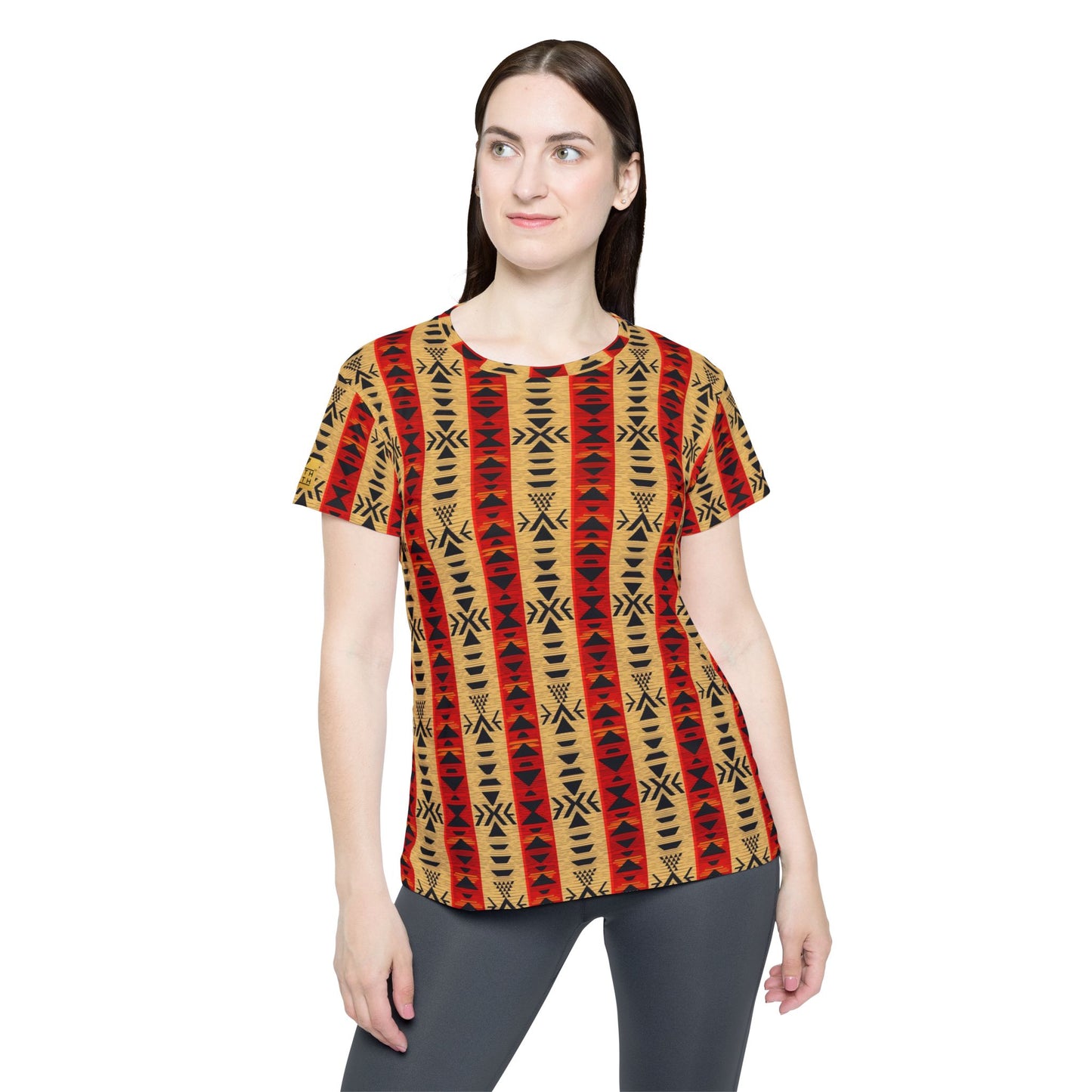 Tribal Striped Women's Sports Jersey — Aztec Sunset All-Over Print | With PMF Truth + Faith logo on Right Sleeve