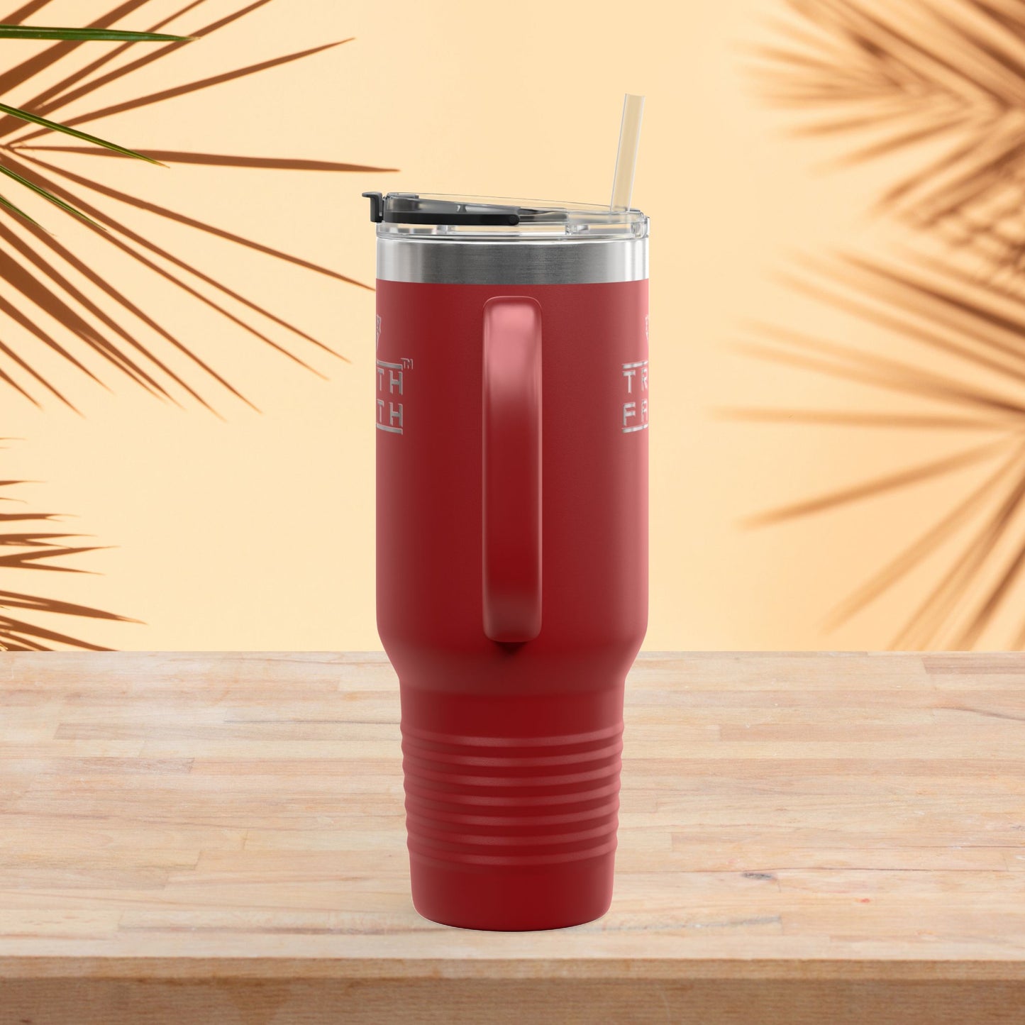 40oz Insulated Travel Mug — 'Truth + Faith' Stainless Steel Tumbler with Handle