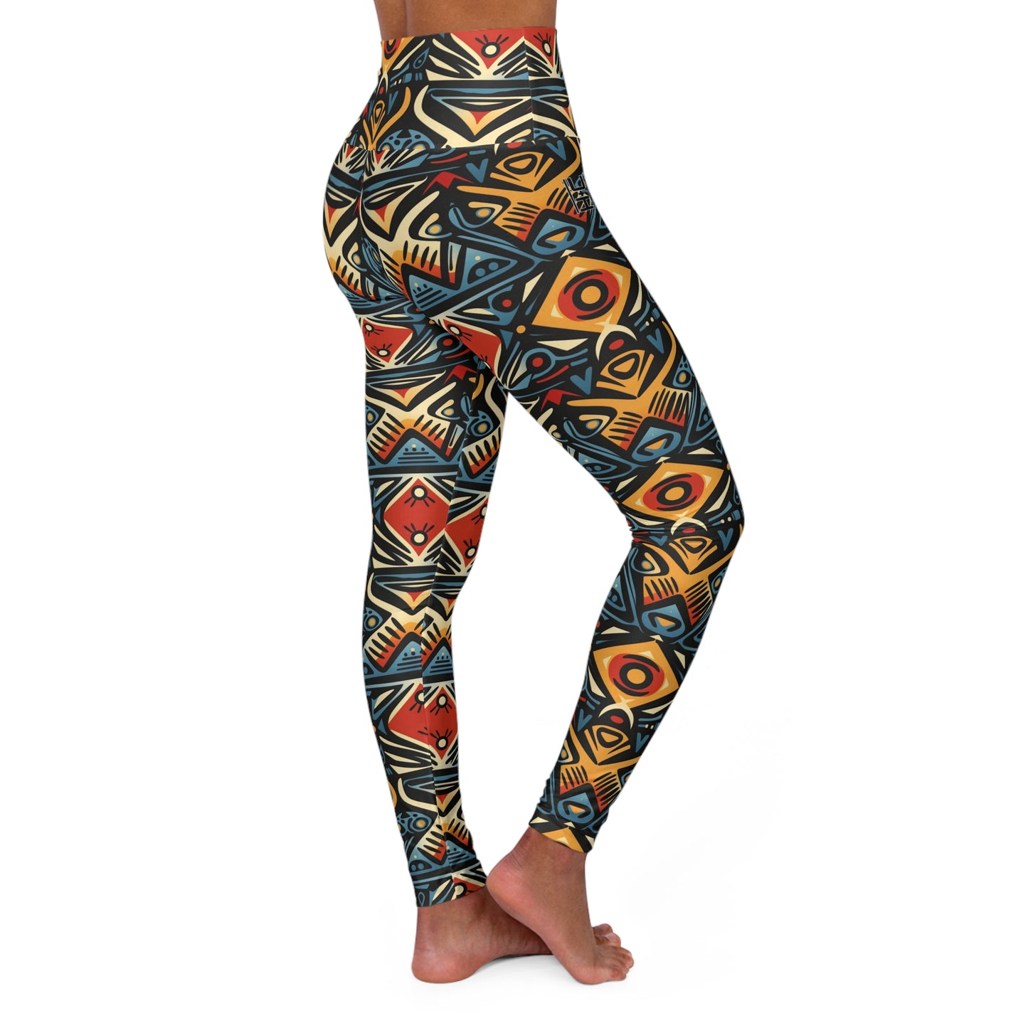 "U+I" High-Waisted Yoga Leggings — Tribal Geometric All-Over Print | With PMF Truth + Faith logo on Right Sleeve | PeaceMonkFinds