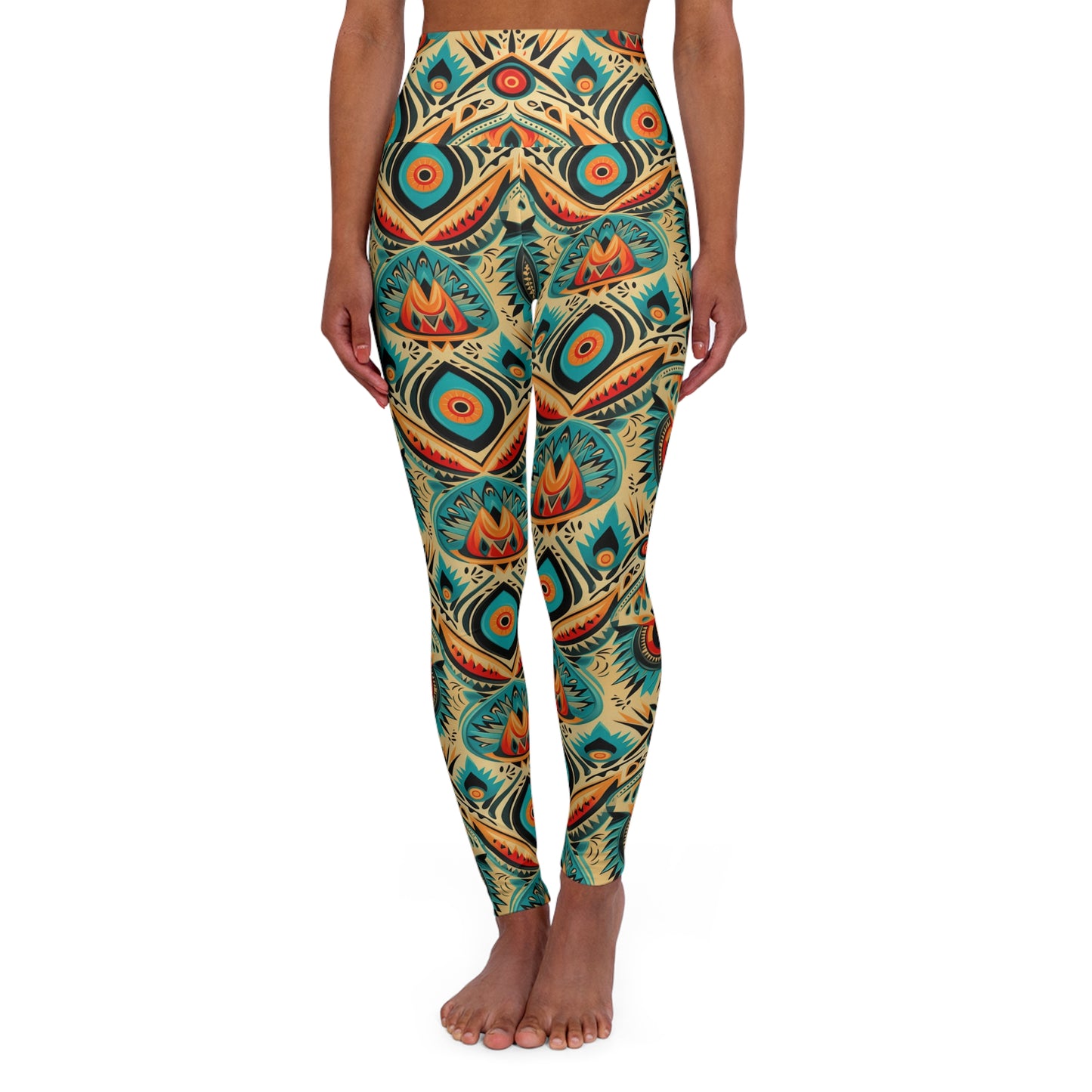 "U+I" High-Waist Kaleidoscope Yoga Leggings — Boho Peacock Feather Print | With PMF Truth + Faith logo on Right Sleeve | PeaceMonkFinds