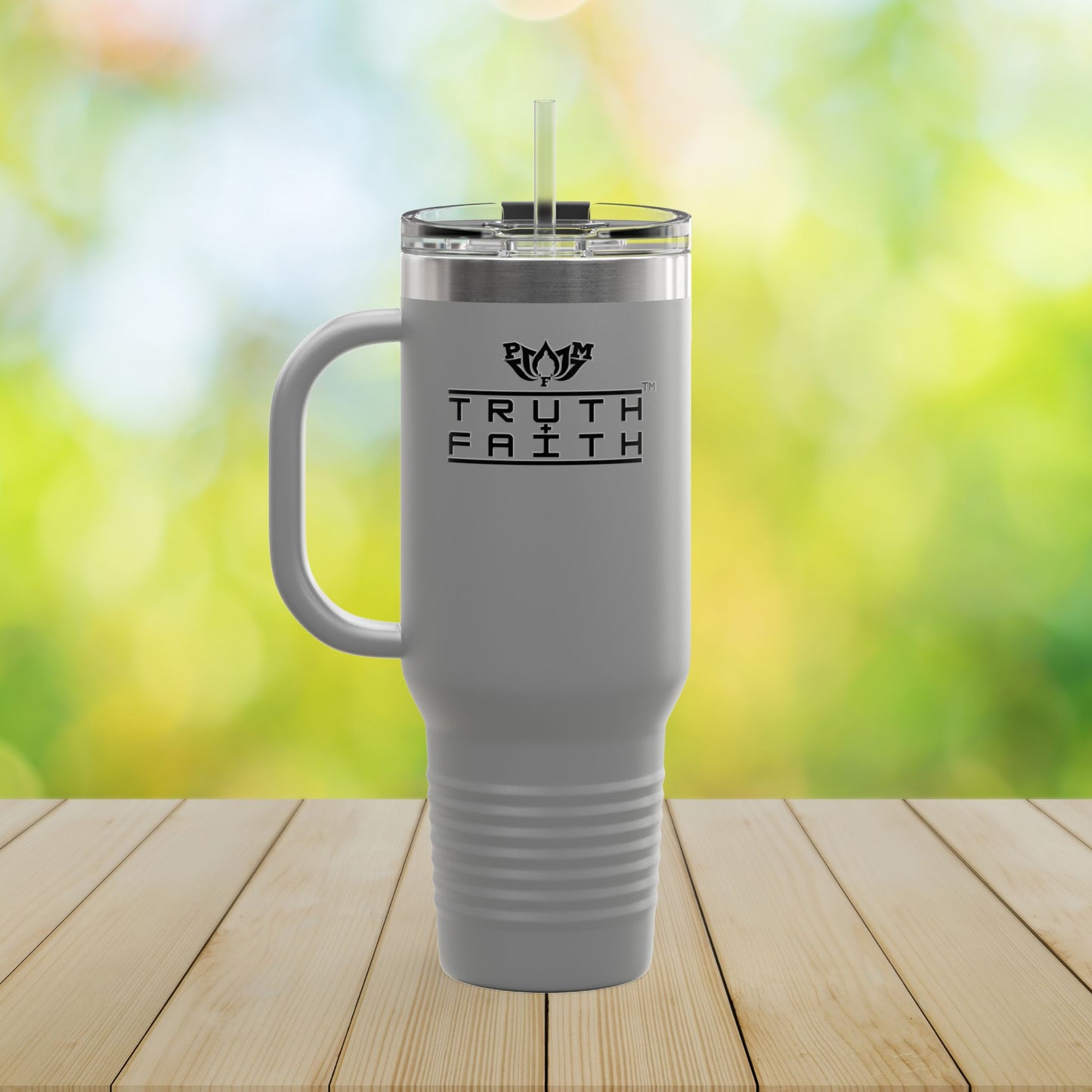 40oz Insulated Travel Mug — 'Truth + Faith' Stainless Steel Tumbler with Handle