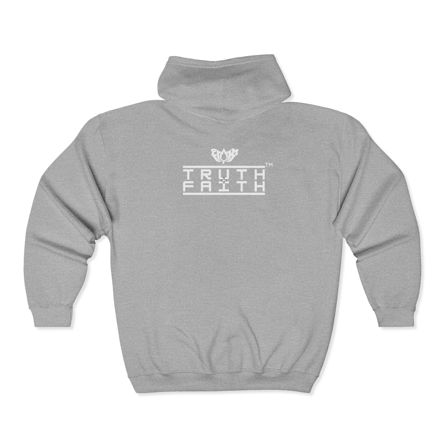 Full-Zip Hoodie with 'PMF Truth + Faith'  Logo — Black Zip-Up Sweatshirt