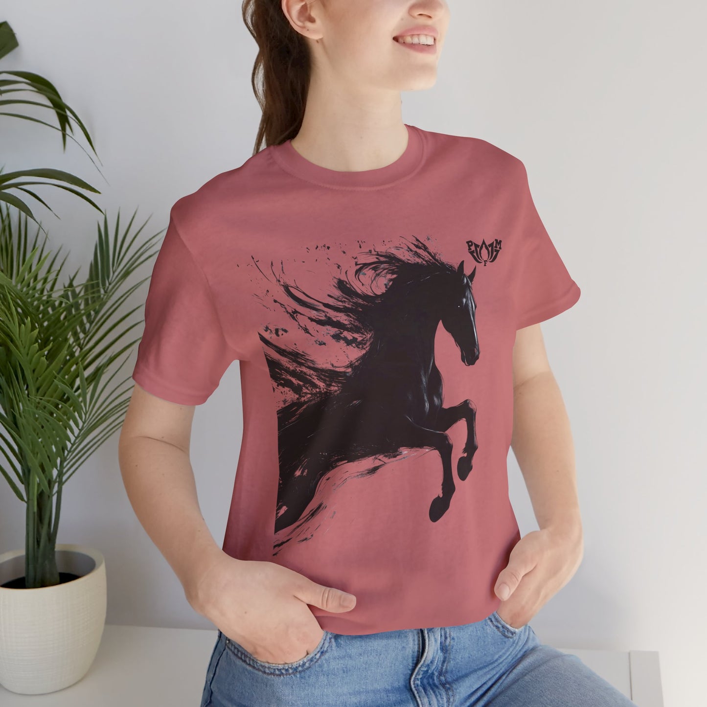 Horse Silhouette Tee — Black Ink Stallion Graphic Shirt-PMF- PeaceMonkFinds