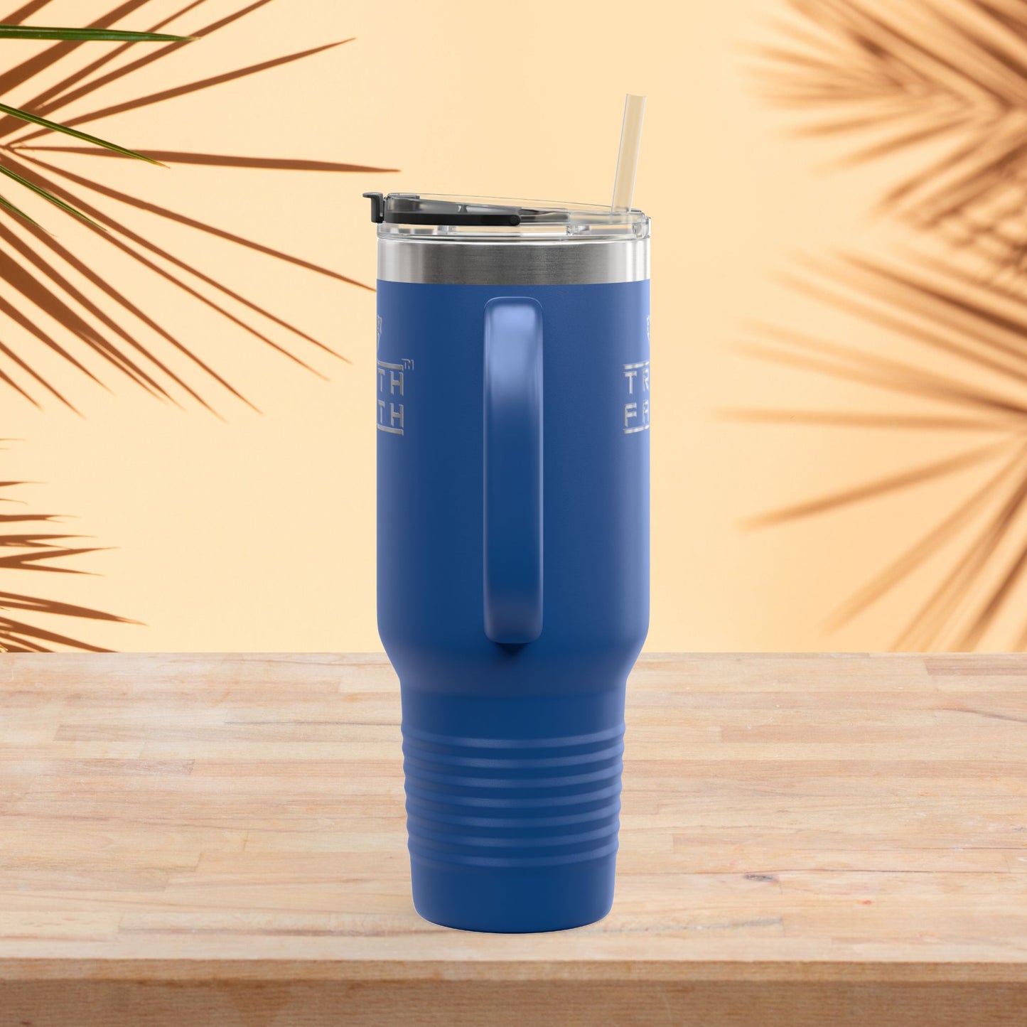 40oz Insulated Travel Mug — 'Truth + Faith' Stainless Steel Tumbler with Handle
