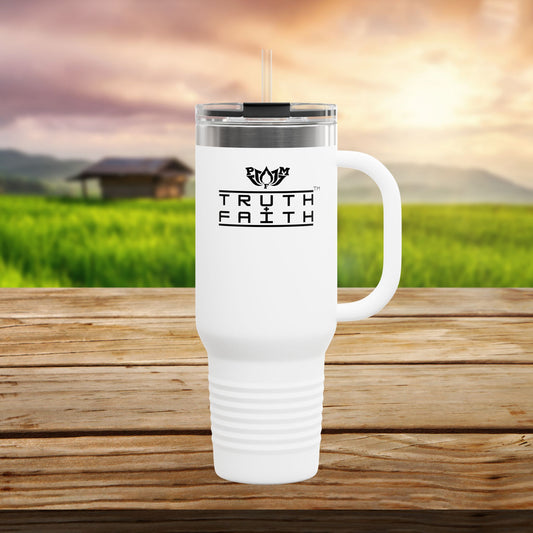40oz Insulated Travel Mug — 'Truth + Faith' Stainless Steel Tumbler with Handle
