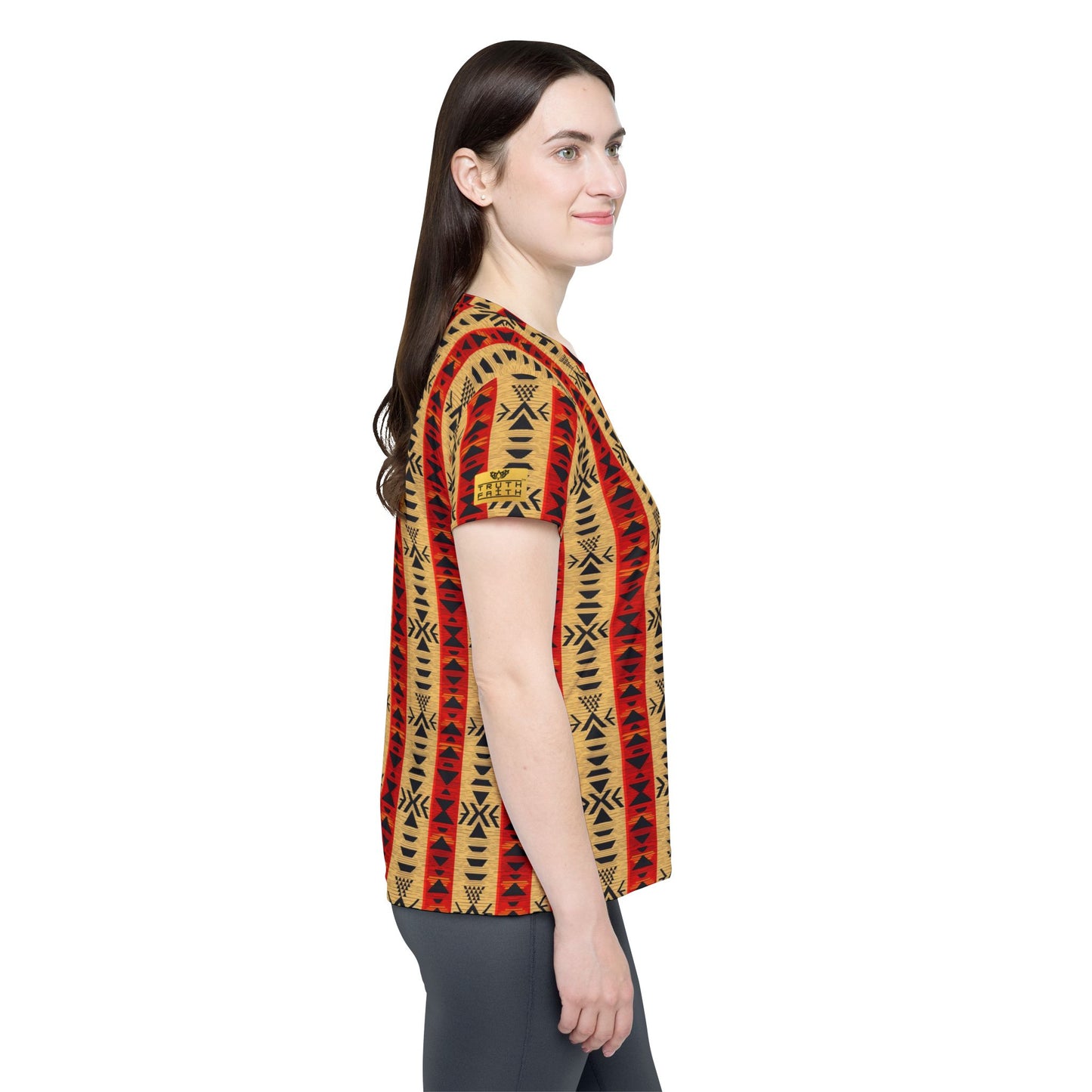 Tribal Striped Women's Sports Jersey — Aztec Sunset All-Over Print | With PMF Truth + Faith logo on Right Sleeve