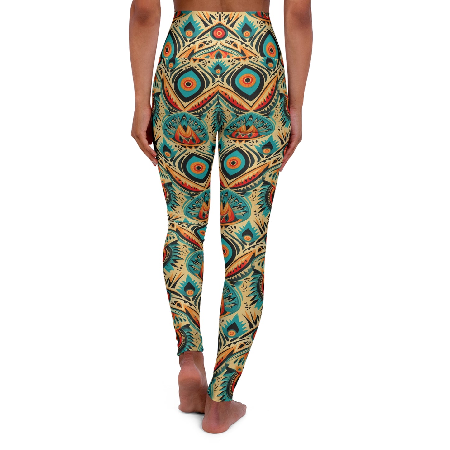 "U+I" High-Waist Kaleidoscope Yoga Leggings — Boho Peacock Feather Print | With PMF Truth + Faith logo on Right Sleeve | PeaceMonkFinds