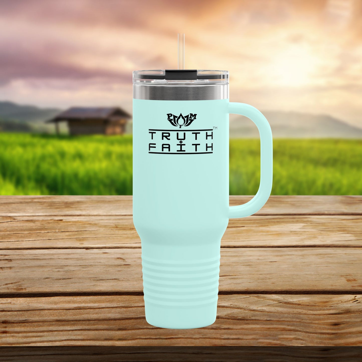 40oz Insulated Travel Mug — 'Truth + Faith' Stainless Steel Tumbler with Handle