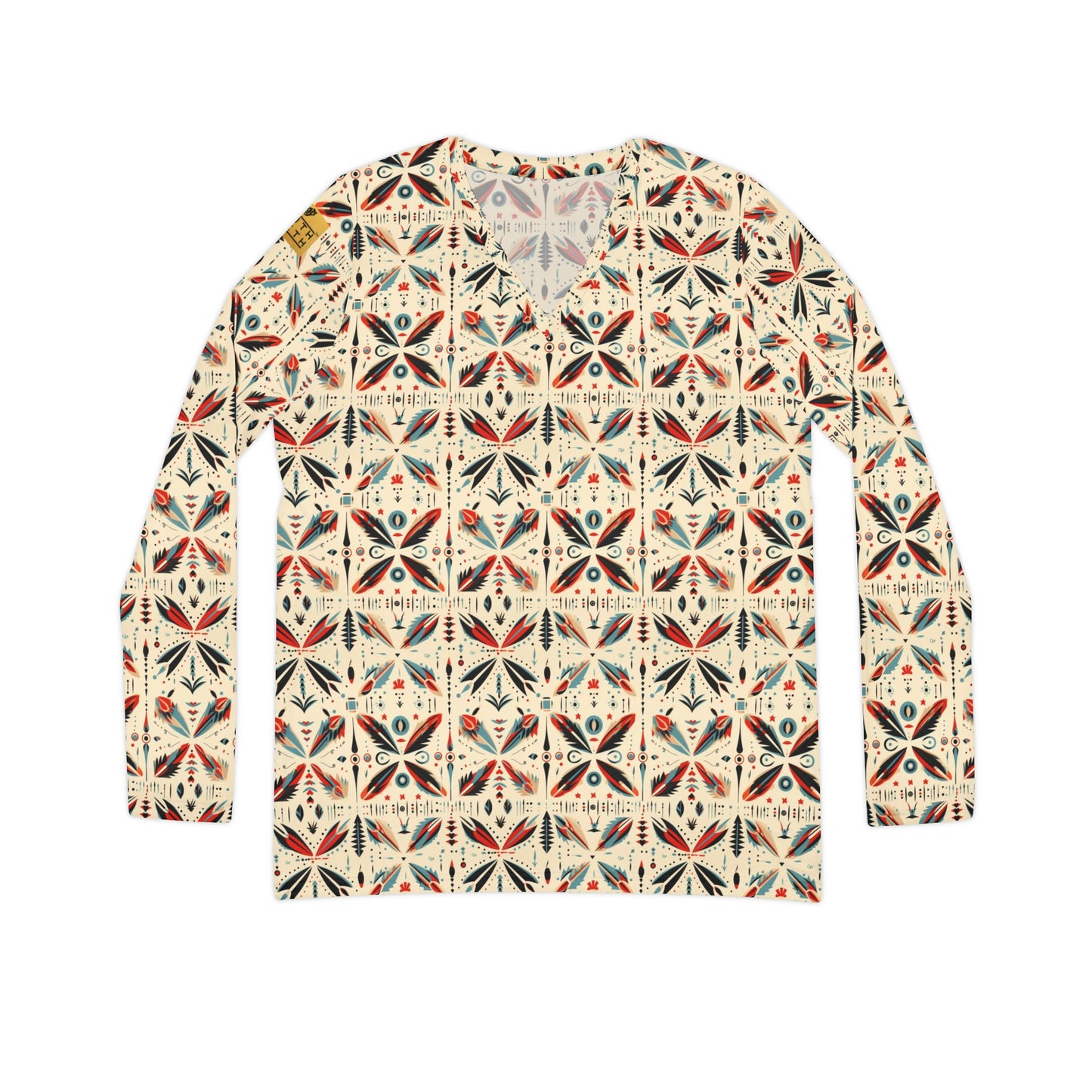 Women's V-Neck Long Sleeve Shirt – Forest Deer All-Over Print