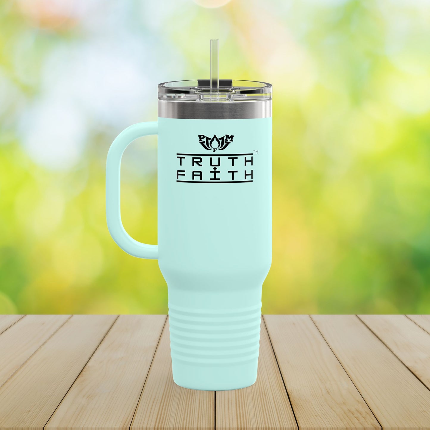 40oz Insulated Travel Mug — 'Truth + Faith' Stainless Steel Tumbler with Handle