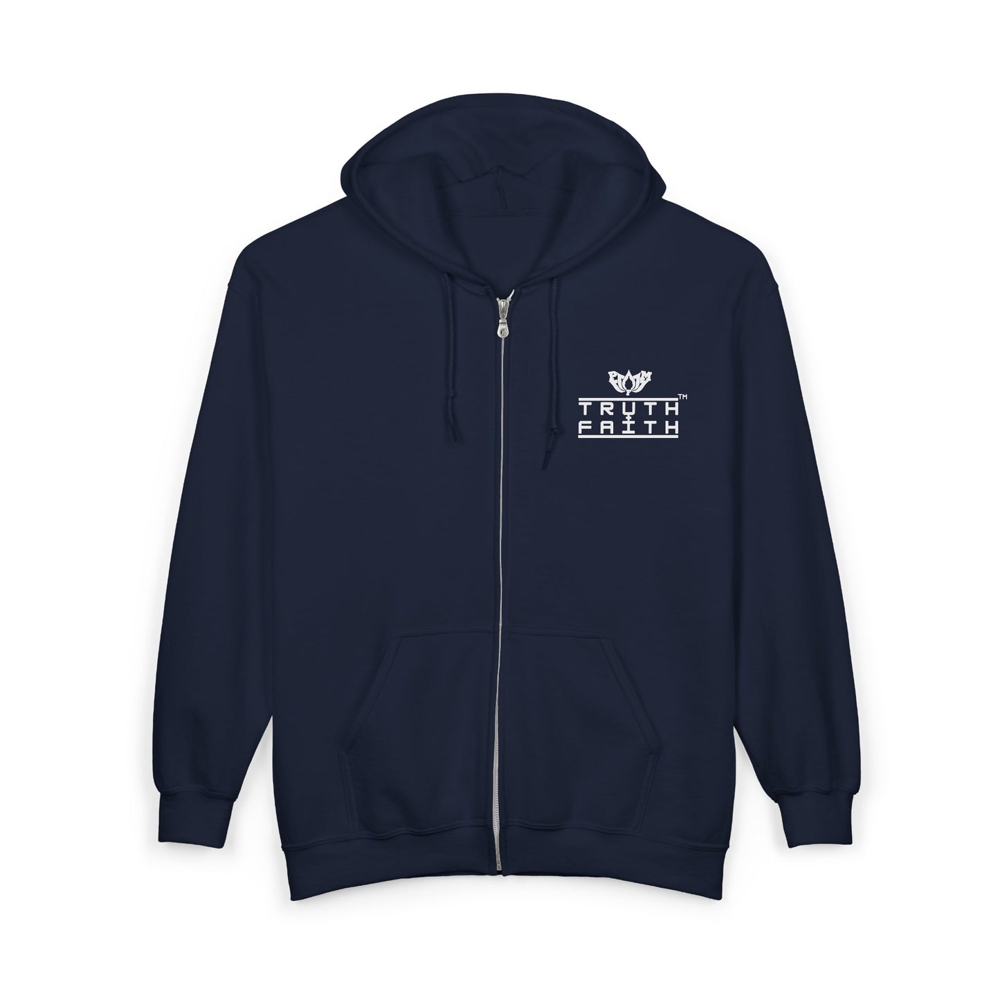 Full-Zip Hoodie with 'PMF Truth + Faith'  Logo — Black Zip-Up Sweatshirt