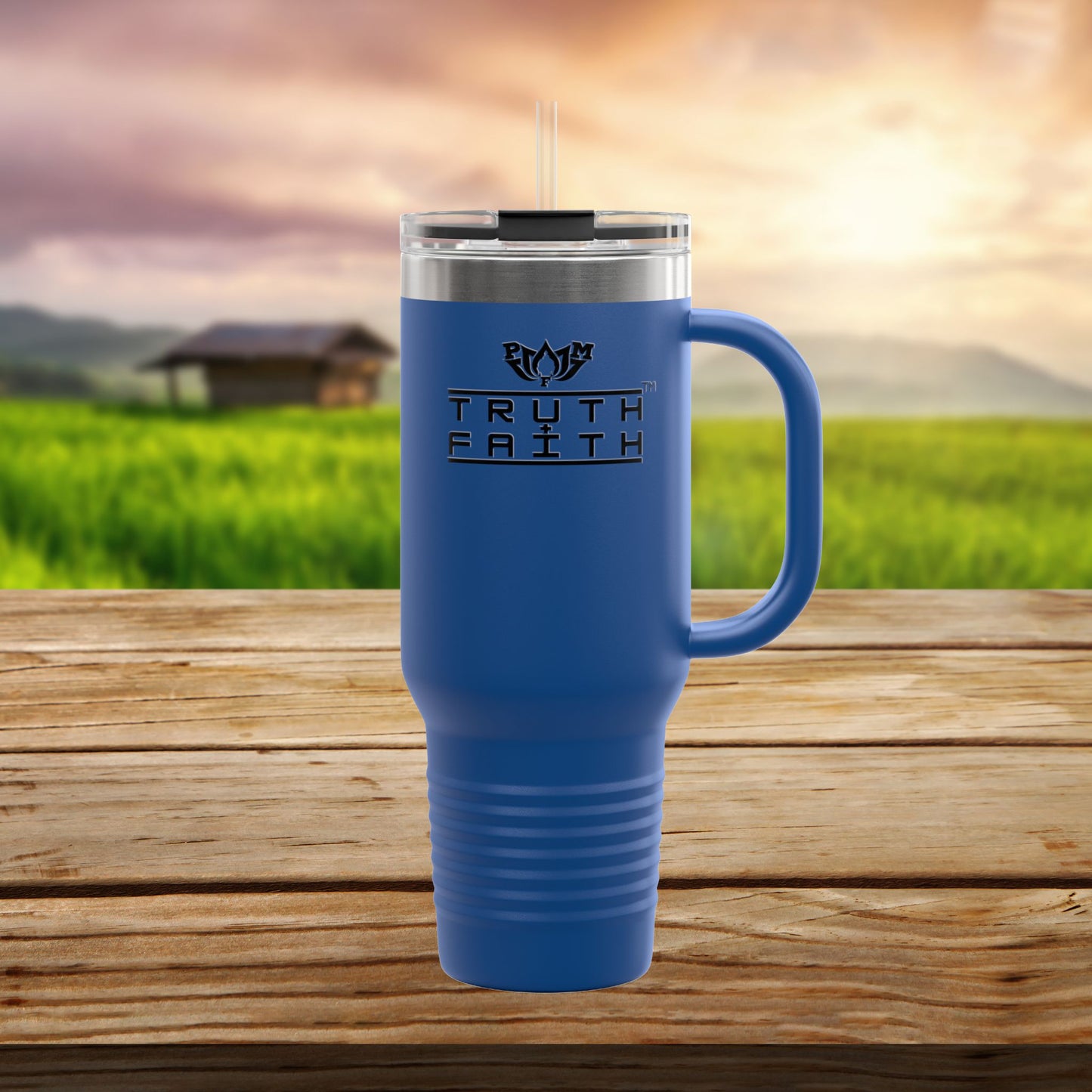 40oz Insulated Travel Mug — 'Truth + Faith' Stainless Steel Tumbler with Handle