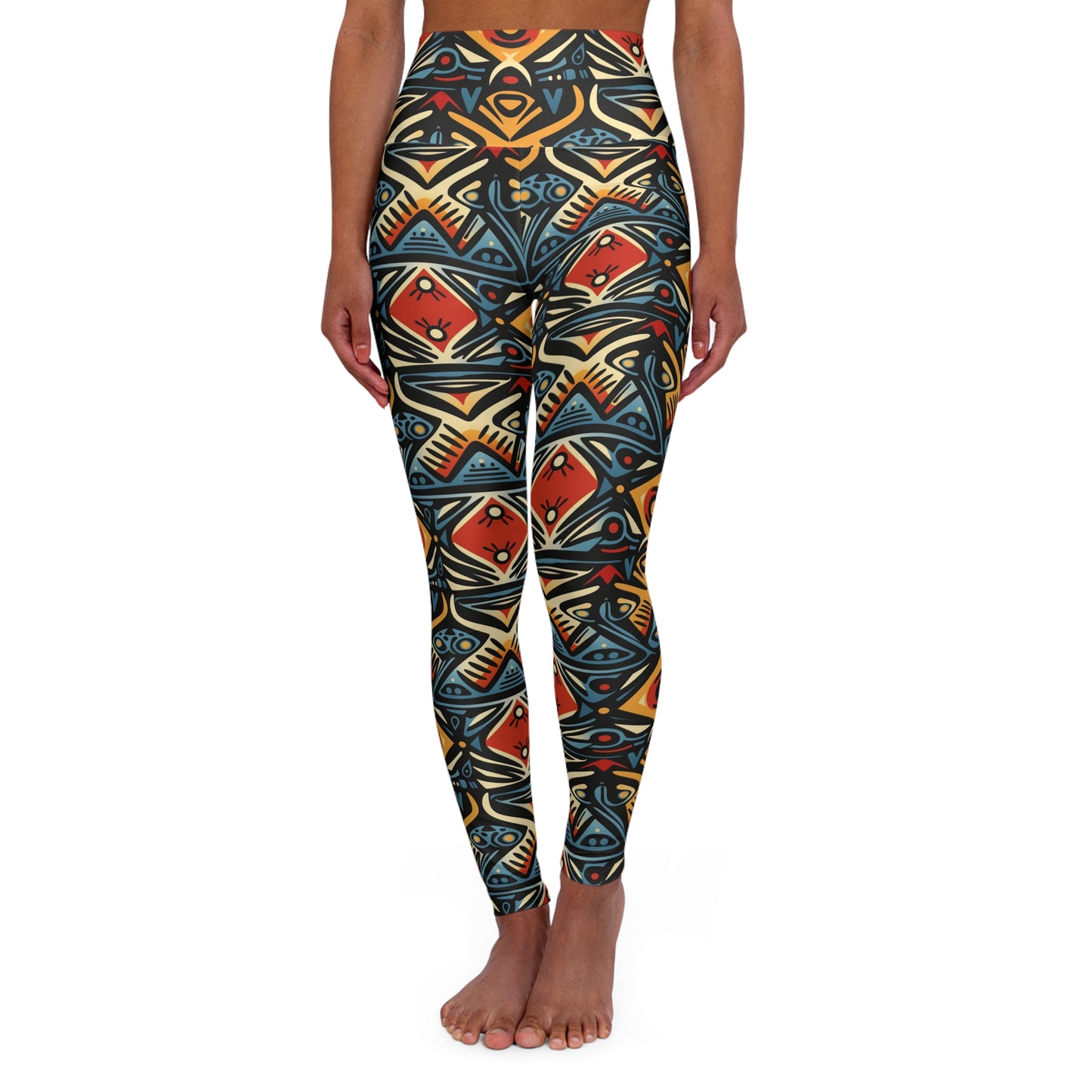 "U+I" High-Waisted Yoga Leggings — Tribal Geometric All-Over Print | With PMF Truth + Faith logo on Right Sleeve | PeaceMonkFinds