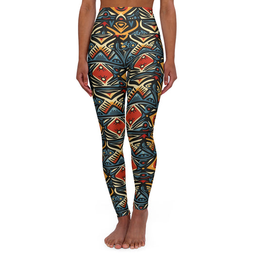 "U+I" High-Waisted Yoga Leggings — Tribal Geometric All-Over Print | With PMF Truth + Faith logo on Right Sleeve | PeaceMonkFinds