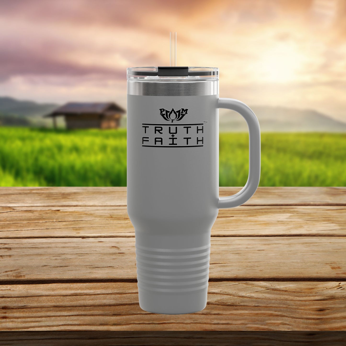 40oz Insulated Travel Mug — 'Truth + Faith' Stainless Steel Tumbler with Handle