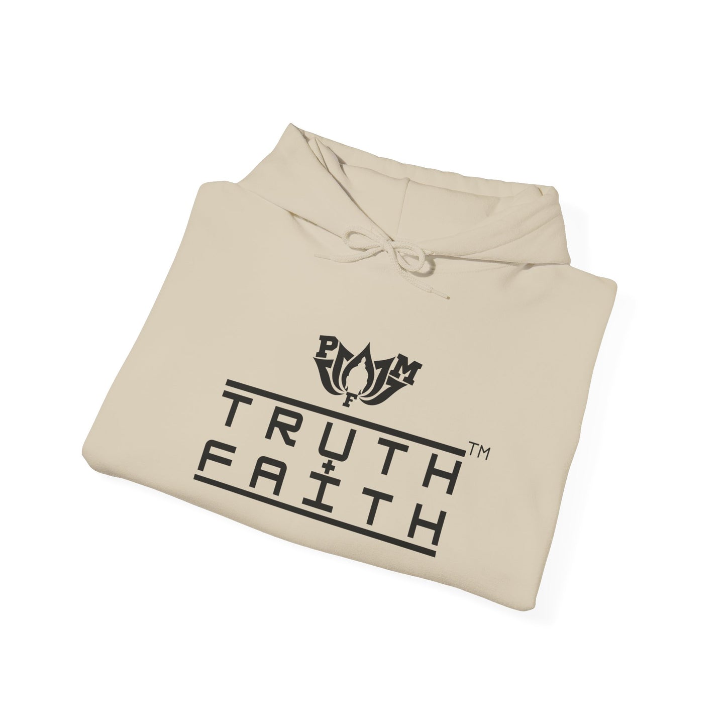 PMF Truth + Faith Hoodie — Minimalist Script Graphic Hooded Sweatshirt