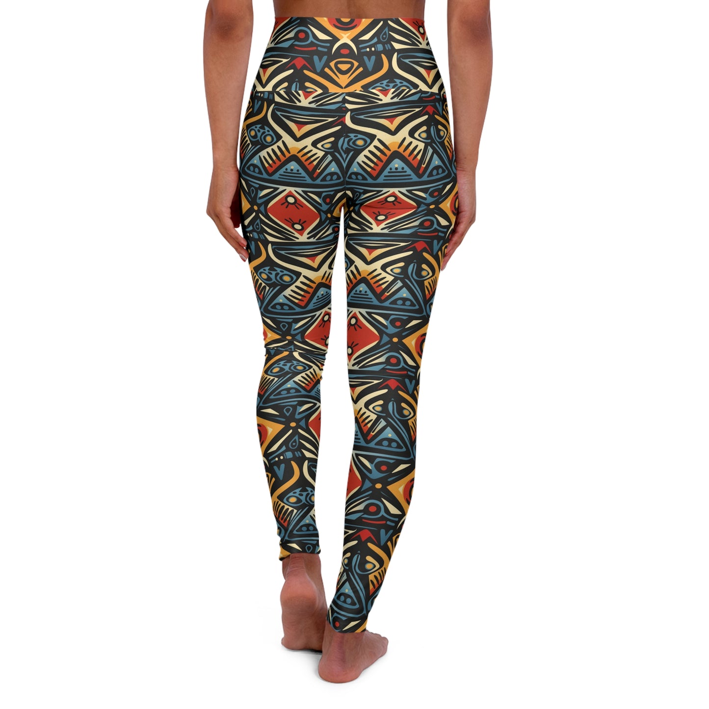 "U+I" High-Waisted Yoga Leggings — Tribal Geometric All-Over Print | With PMF Truth + Faith logo on Right Sleeve | PeaceMonkFinds