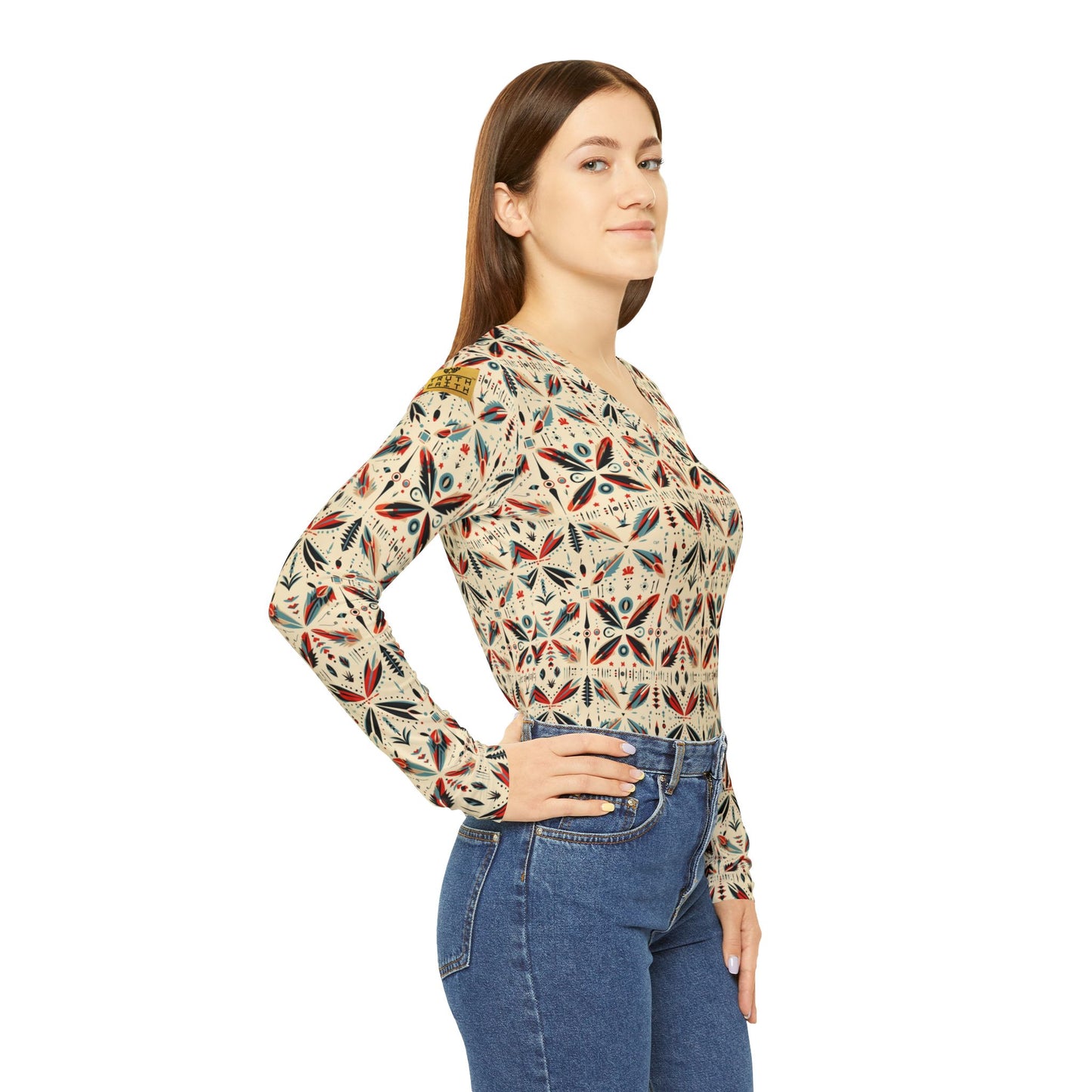 Women's V-Neck Long Sleeve Shirt – Forest Deer All-Over Print