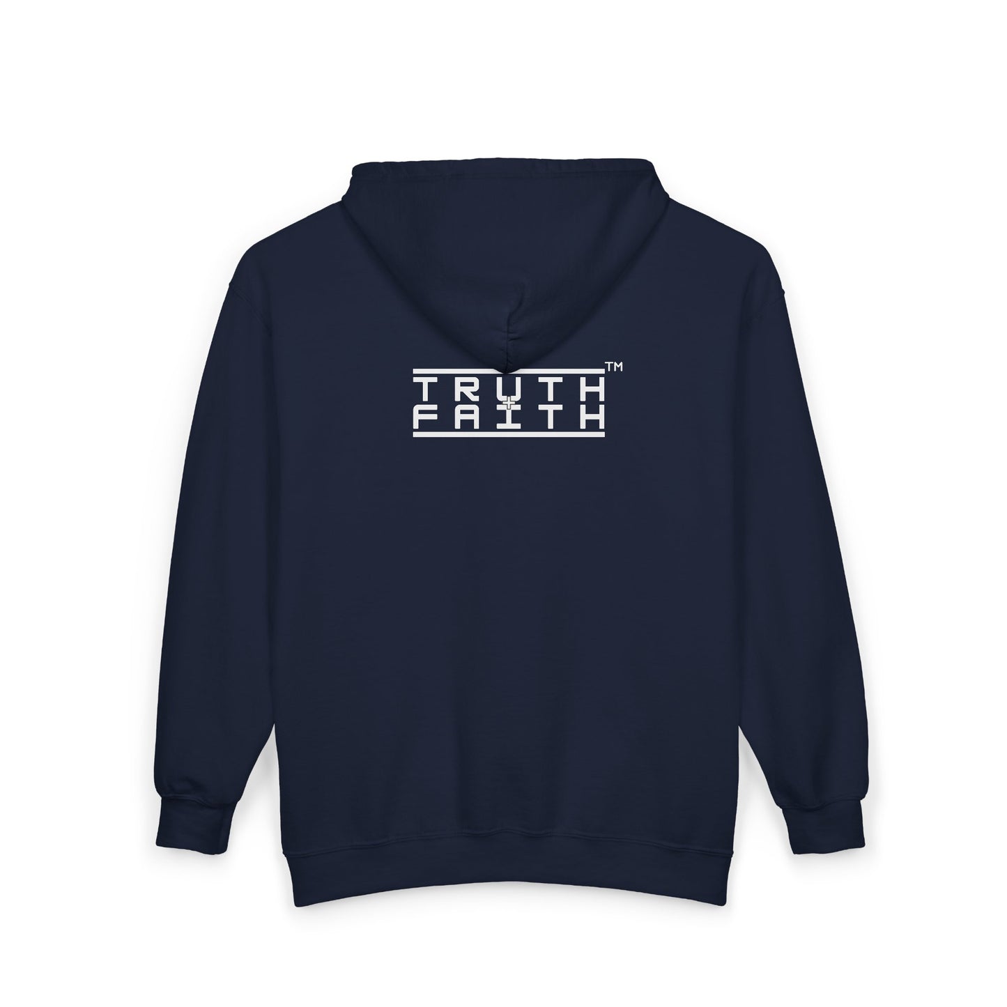 Full-Zip Hoodie with 'PMF Truth + Faith'  Logo — Black Zip-Up Sweatshirt