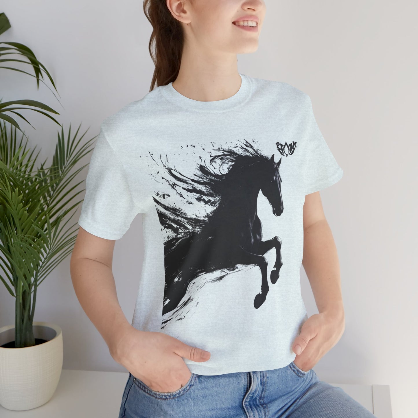 Horse Silhouette Tee — Black Ink Stallion Graphic Shirt-PMF- PeaceMonkFinds
