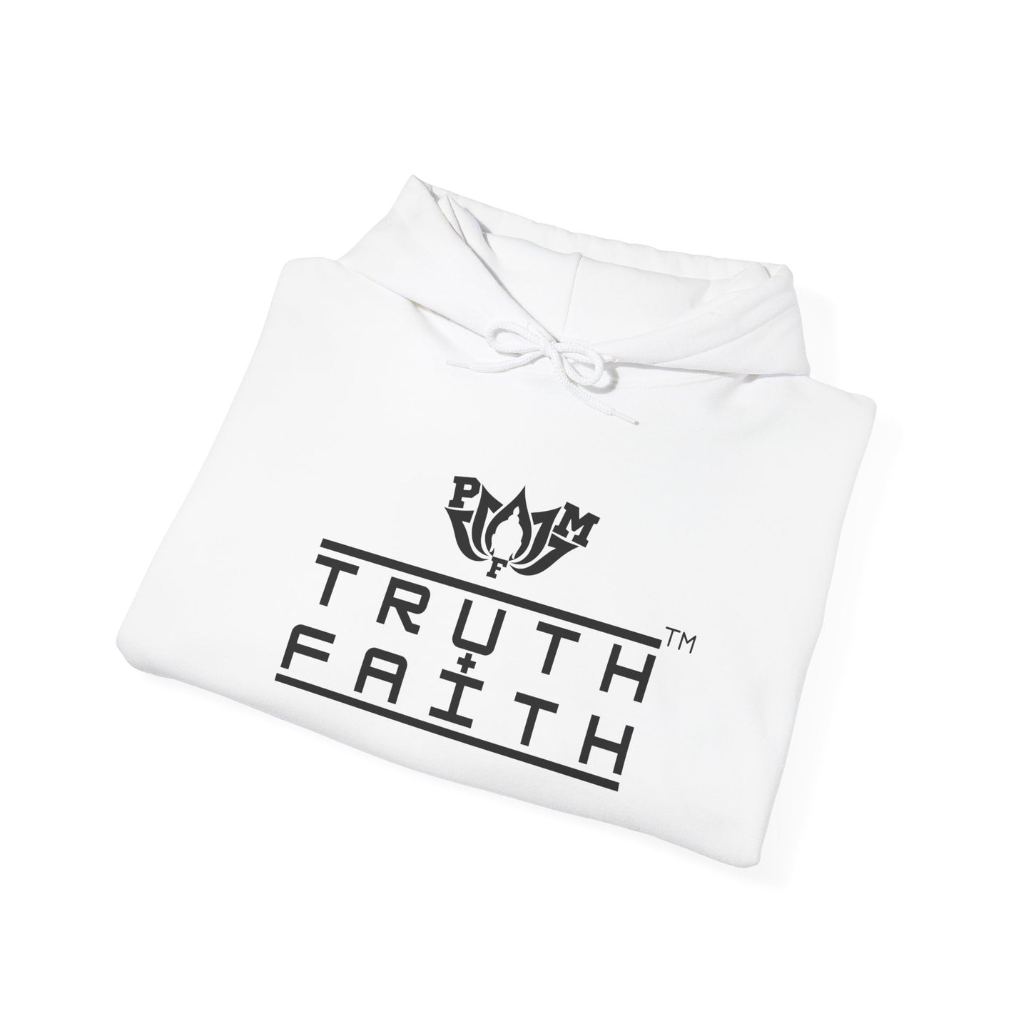 PMF Truth + Faith Hoodie — Minimalist Script Graphic Hooded Sweatshirt