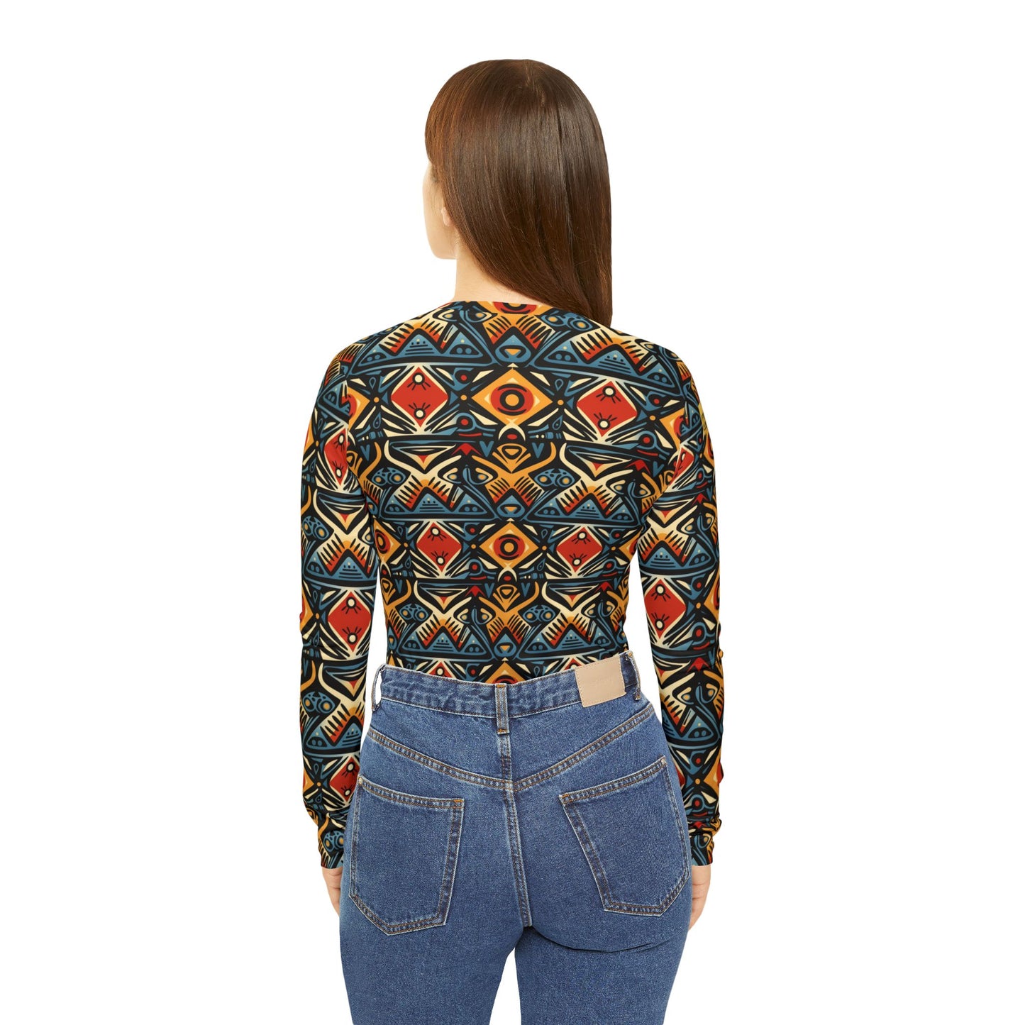 Tribal Geo Print Women's V-Neck Long Sleeve Shirt | With PMF Truth + Faith logo on Right Sleeve
