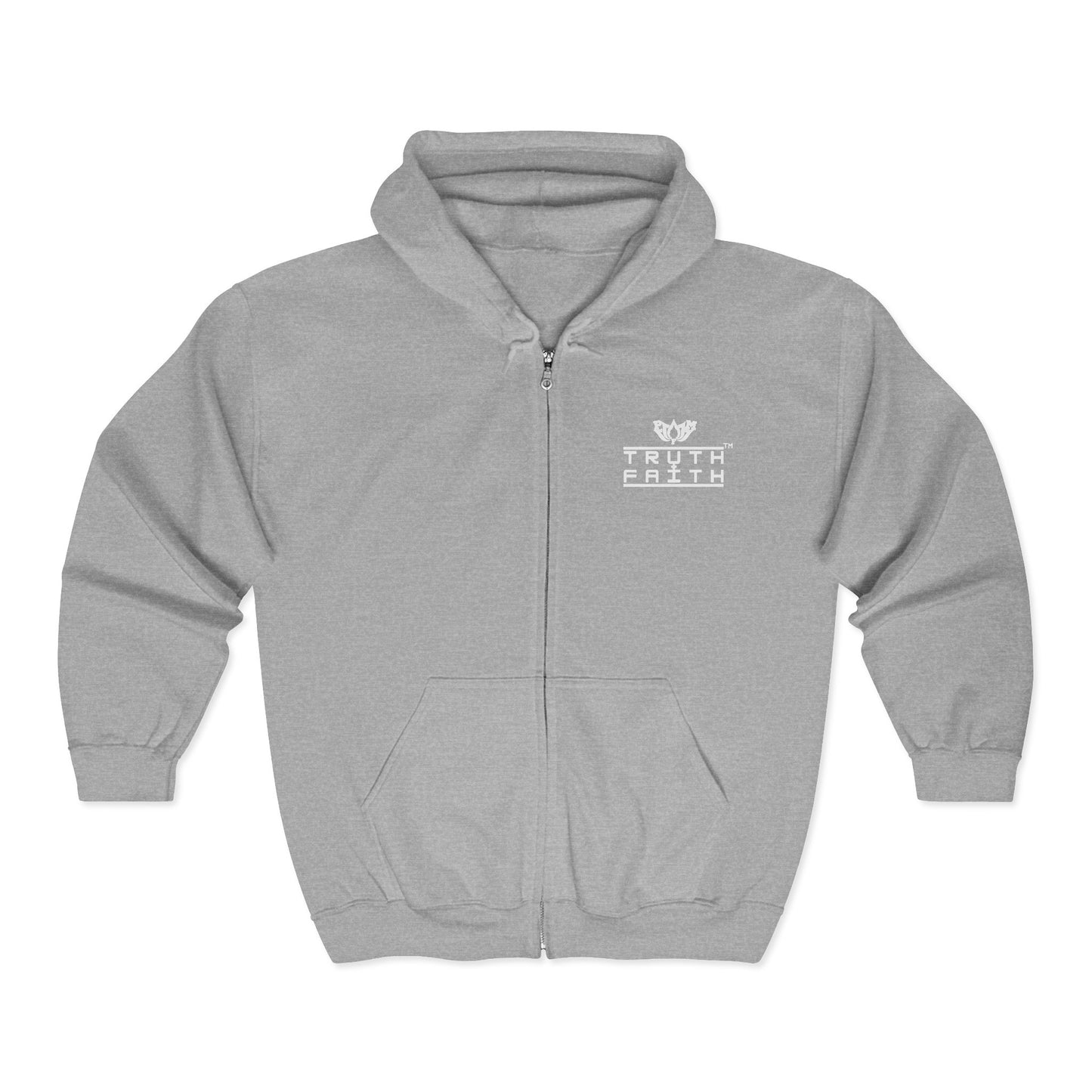 Full-Zip Hoodie with 'PMF Truth + Faith'  Logo — Black Zip-Up Sweatshirt
